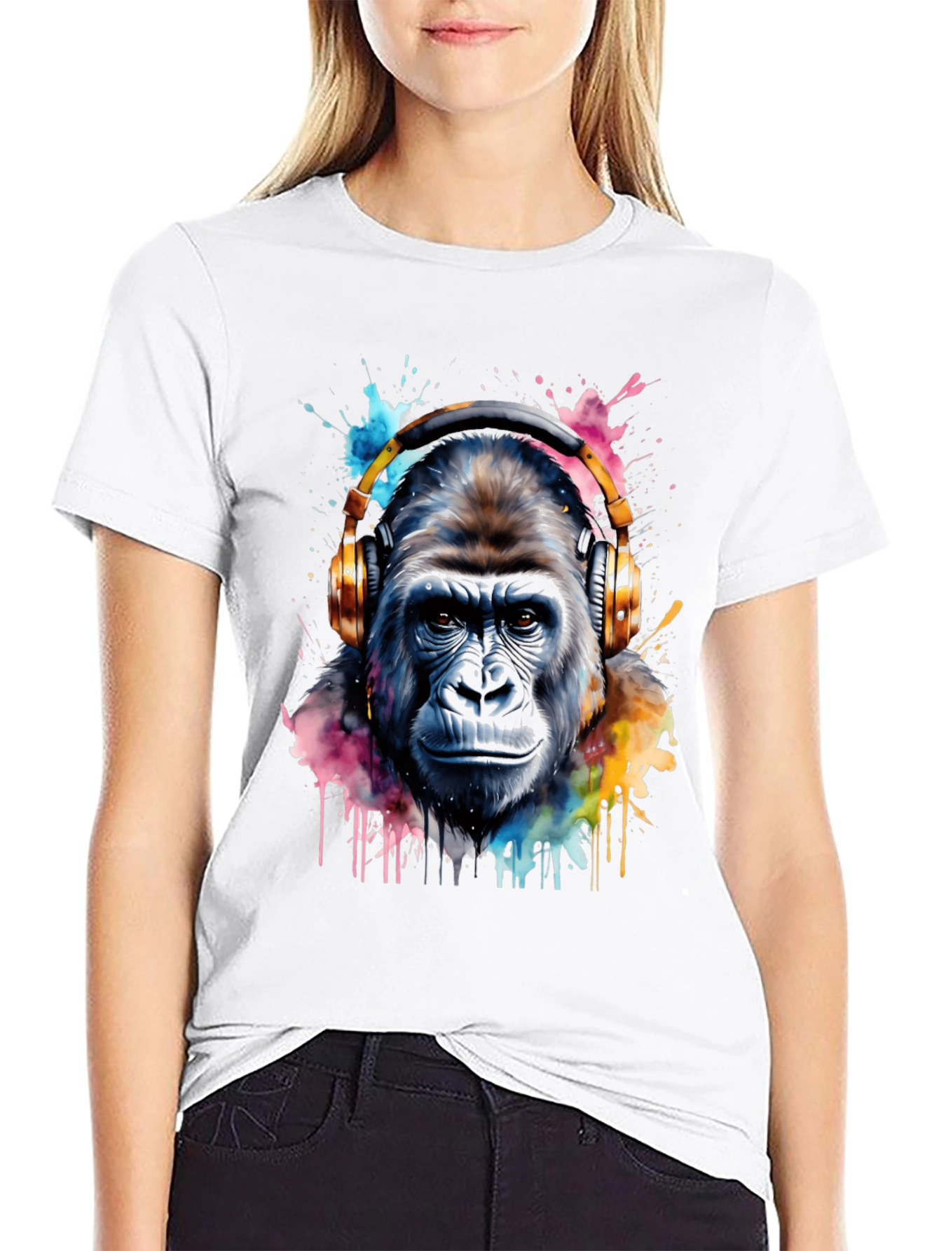 Black Gorilla DJ Tee - Watercolor Ape T-Shirt view 9