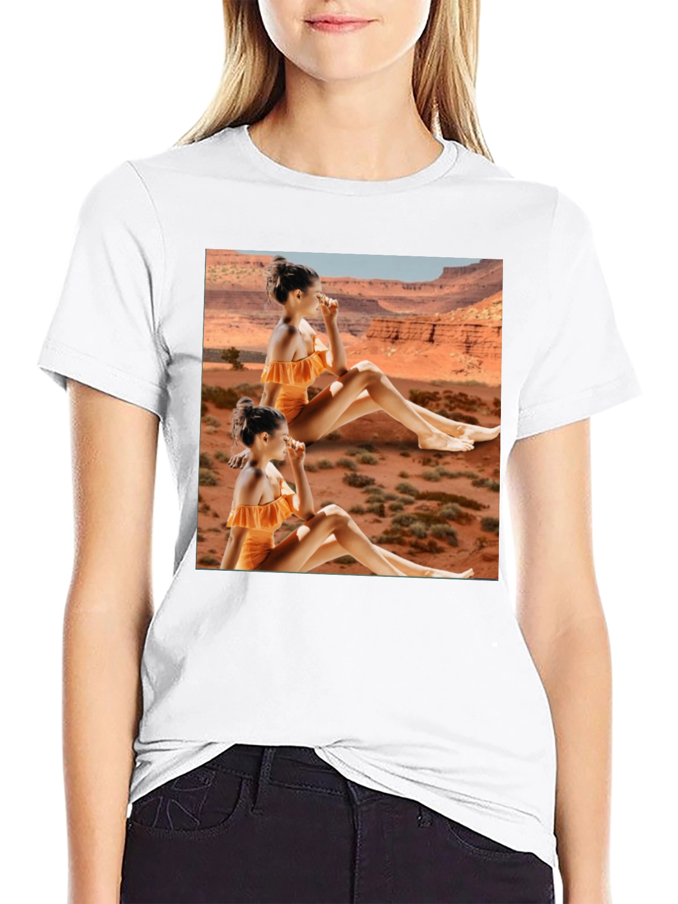 Black Trendy Black T-Shirt with Unique Desert Graphic Design view 9