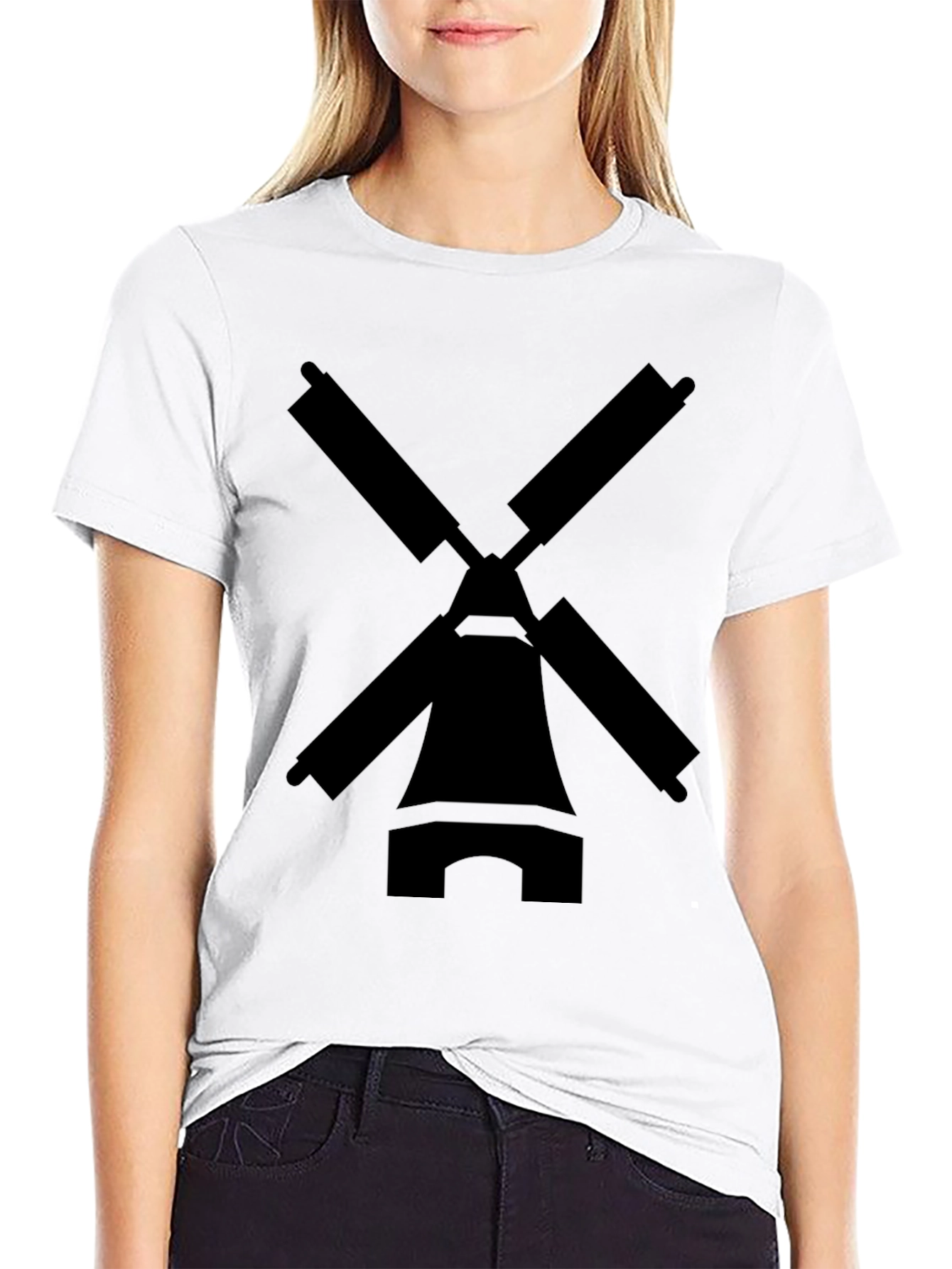 Black Windmill Graphic Tee - Black Cotton Blend T-Shirt view 9