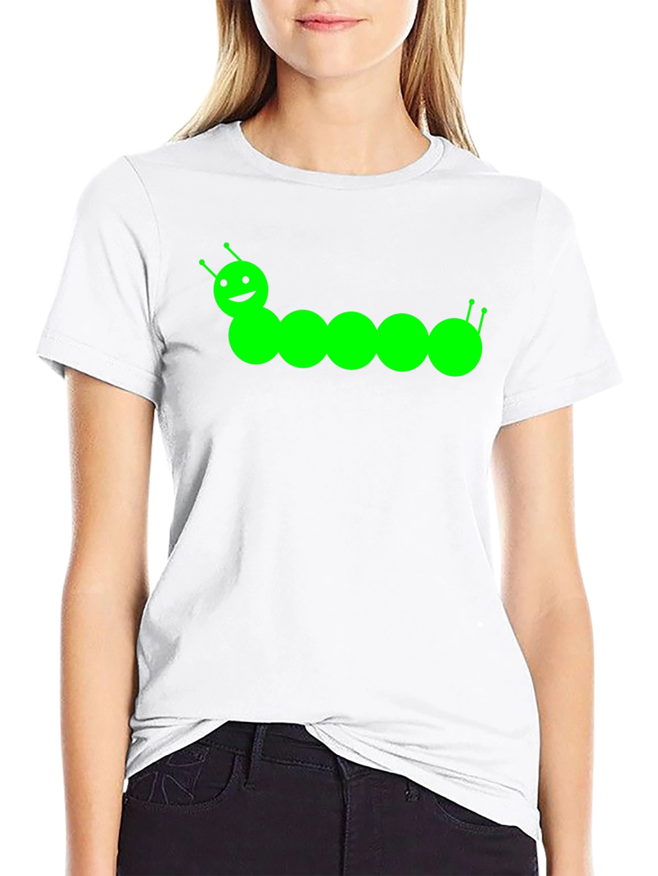 Black Cute Caterpillar Graphic Tee - Black Cotton T-Shirt view 9