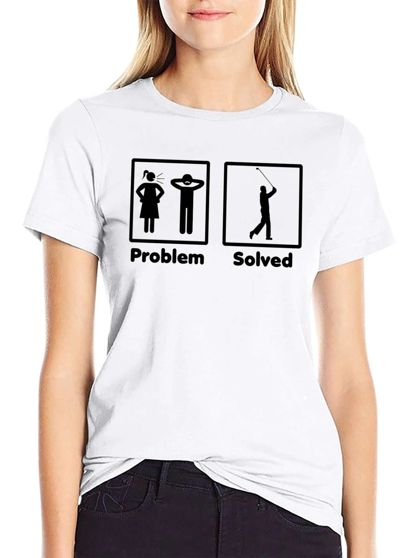 Black Problem Solved Golf T-Shirt: Humorous Golfer Tee view 9