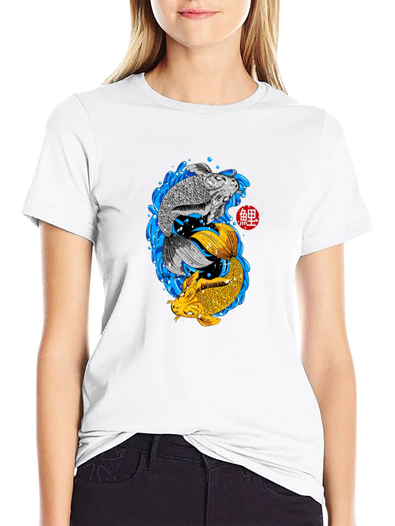 Black Yin Yang Koi Fish Graphic T-Shirt view 9