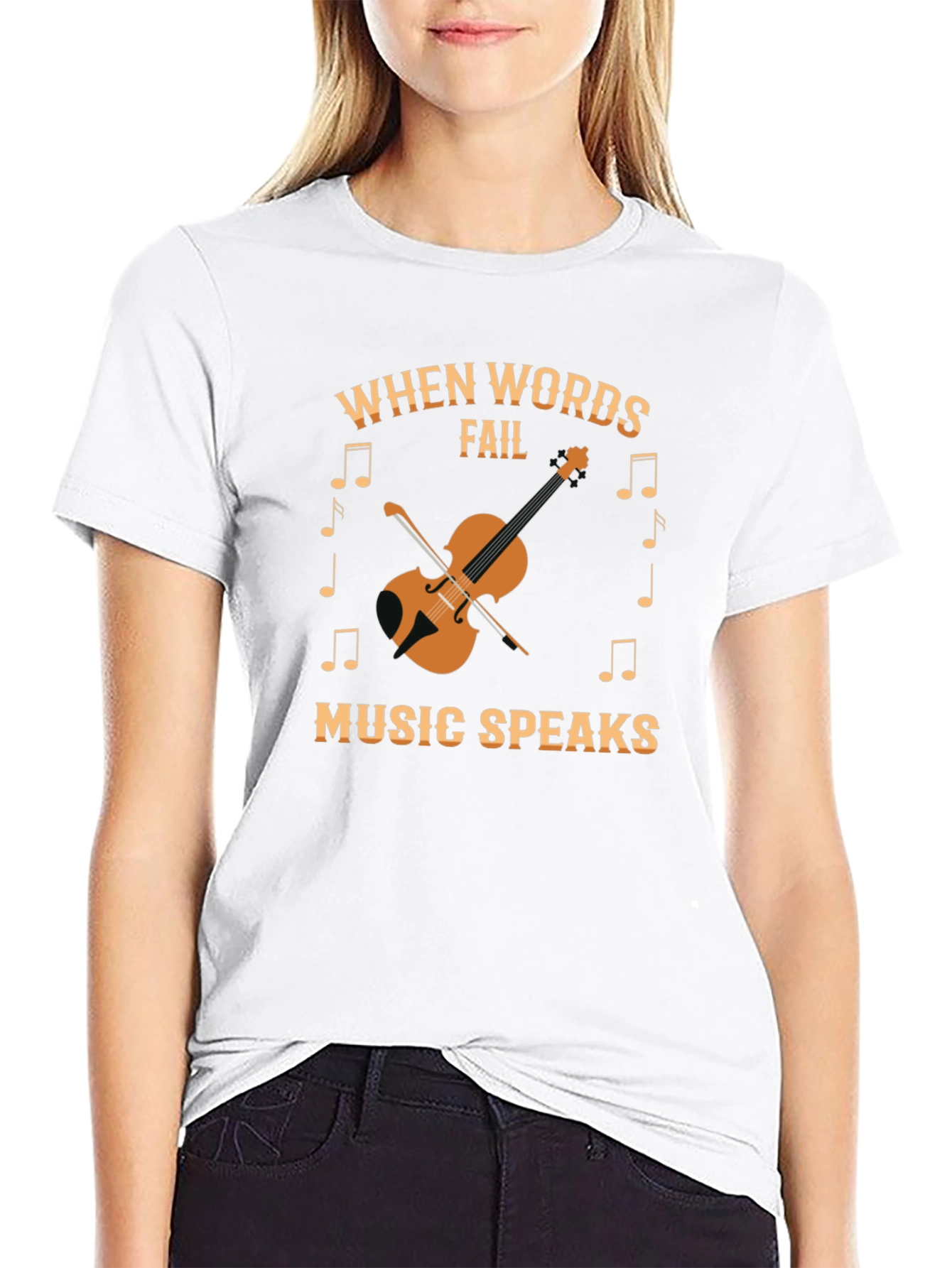 Black Music Speaks T-Shirt - Words Fail Violin Design view 9