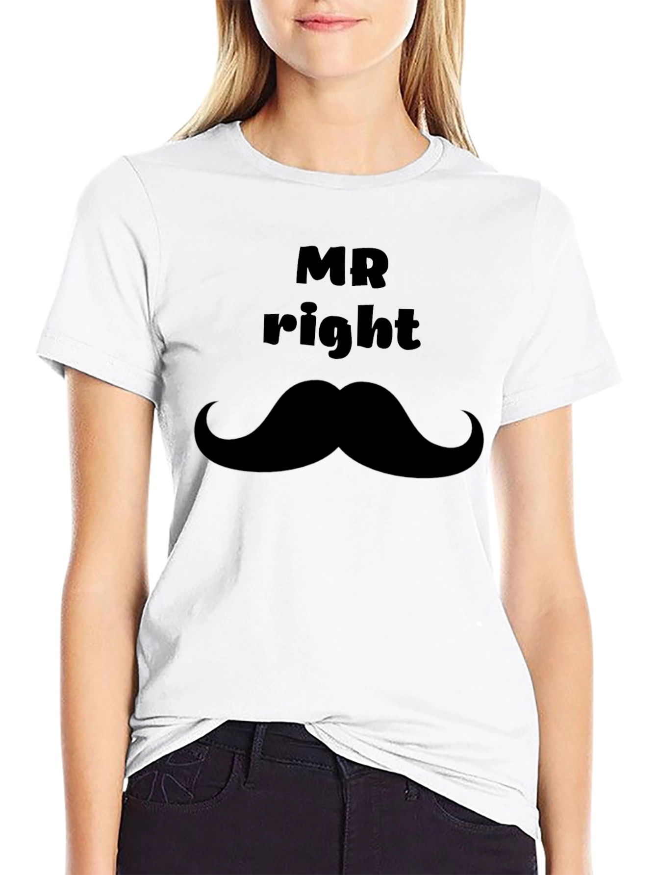 Black Mr. Right Graphic Tee - Mustache Design view 9