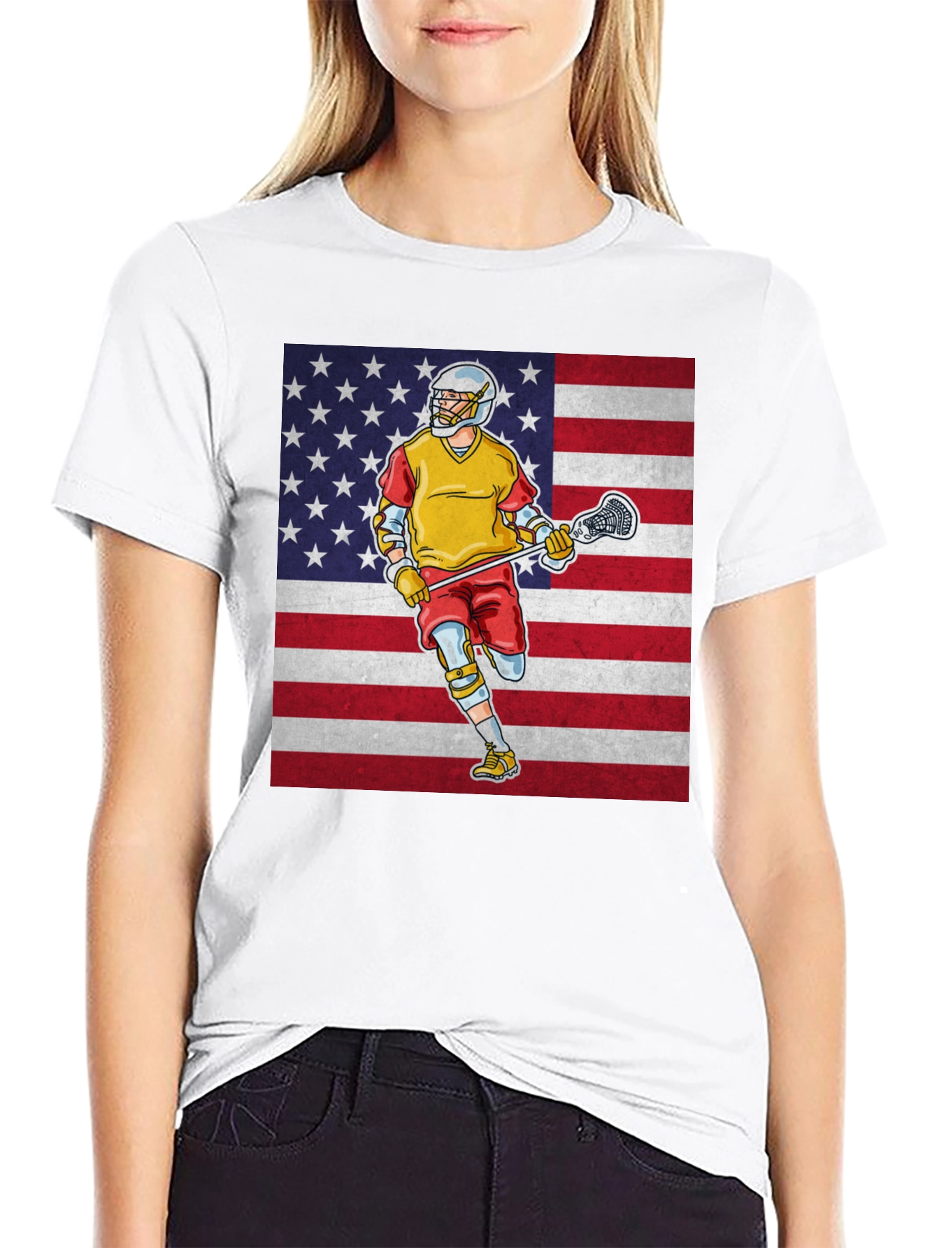Black American Lacrosse Player Graphic T-Shirt view 9