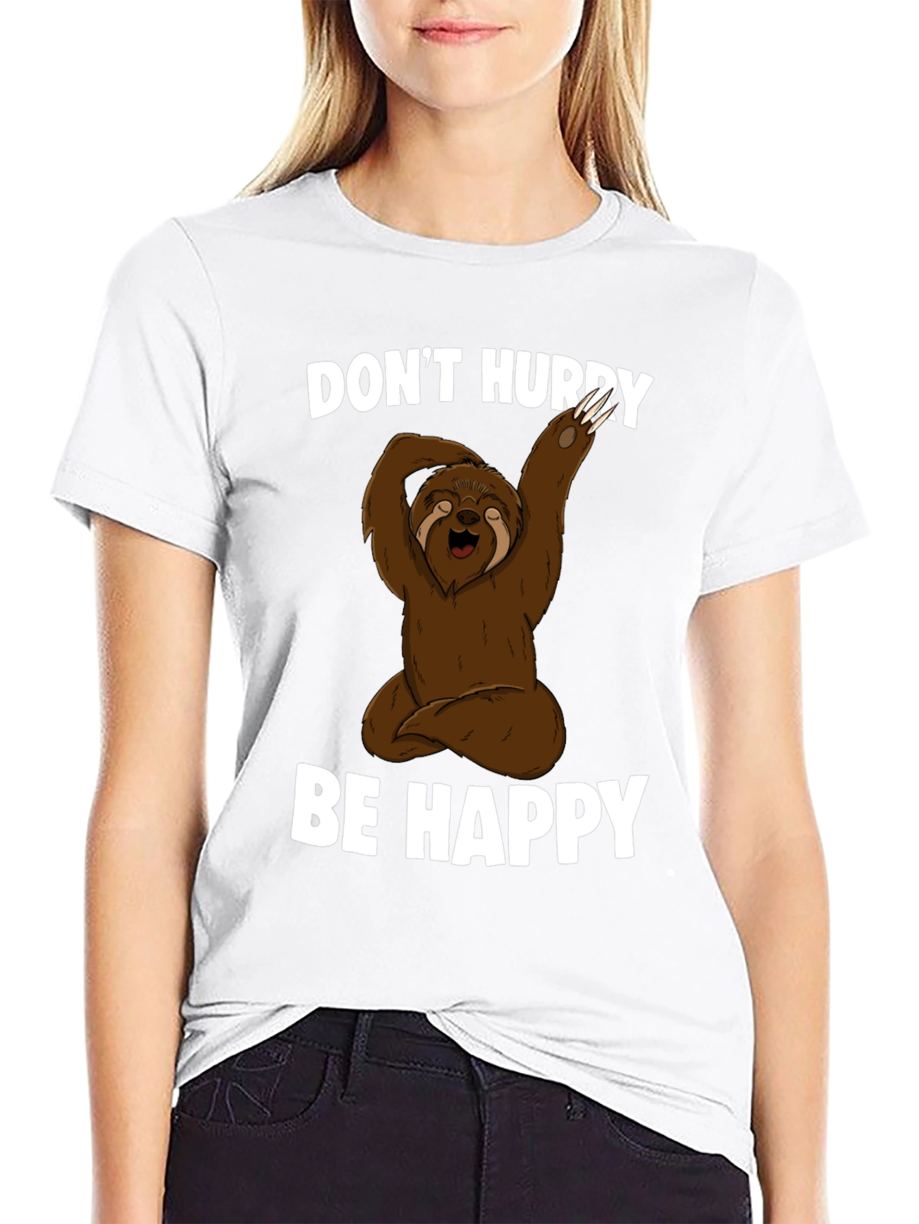 Black Sloth Yoga T-Shirt - Don't Hurry Be Happy view 9