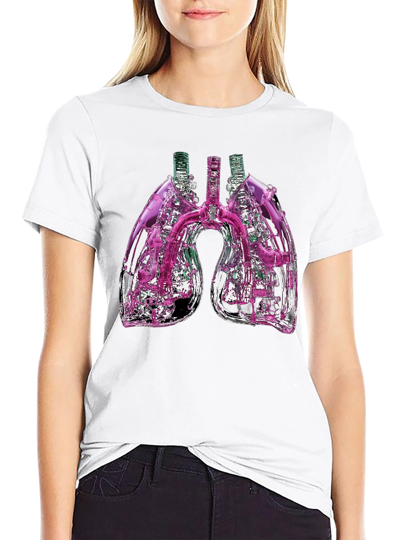 Black Abstract Lungs Graphic Tee - Black Cotton Blend view 9