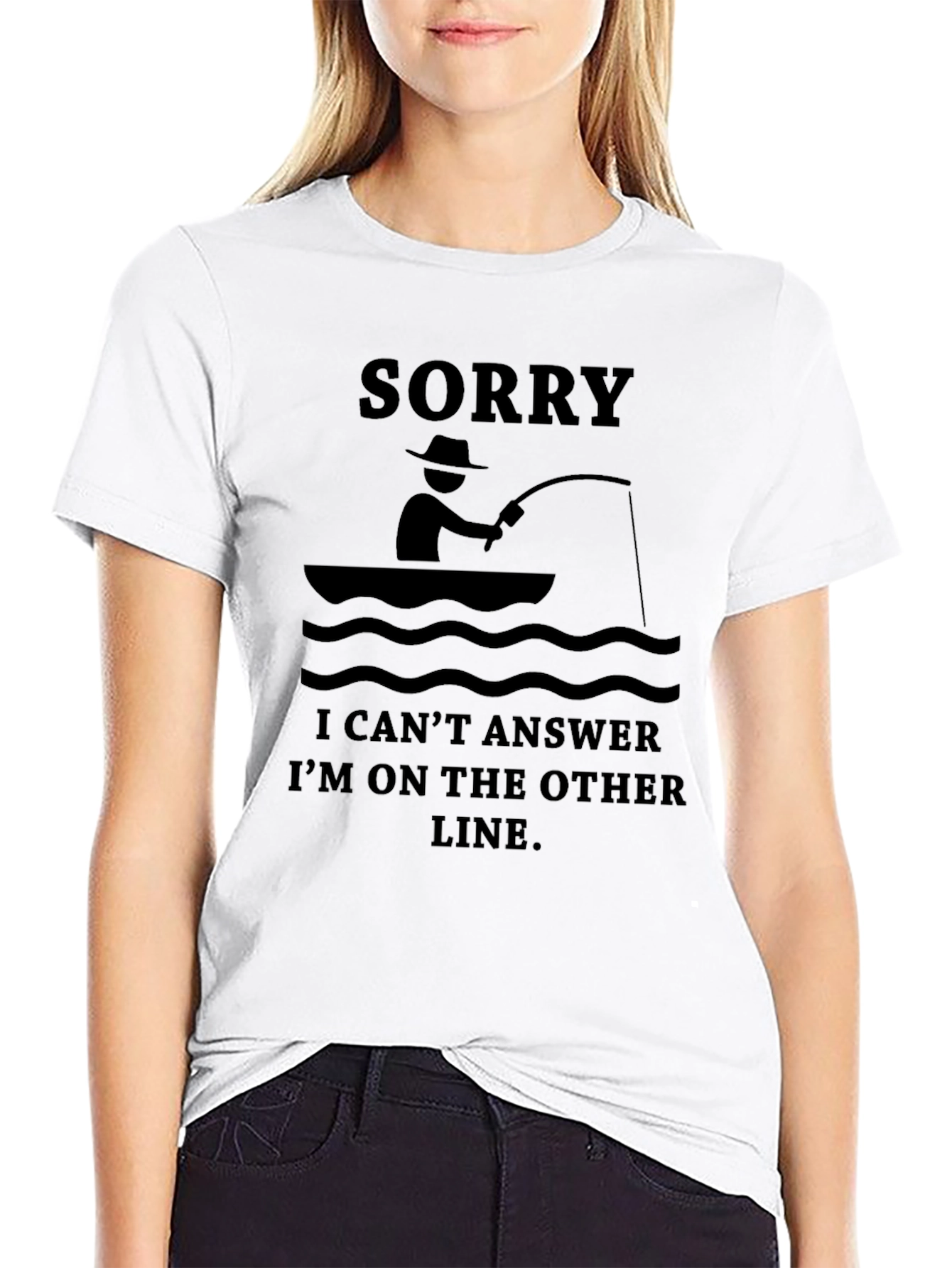 Black Fisherman's Tee: Sorry, On The Other Line! view 9