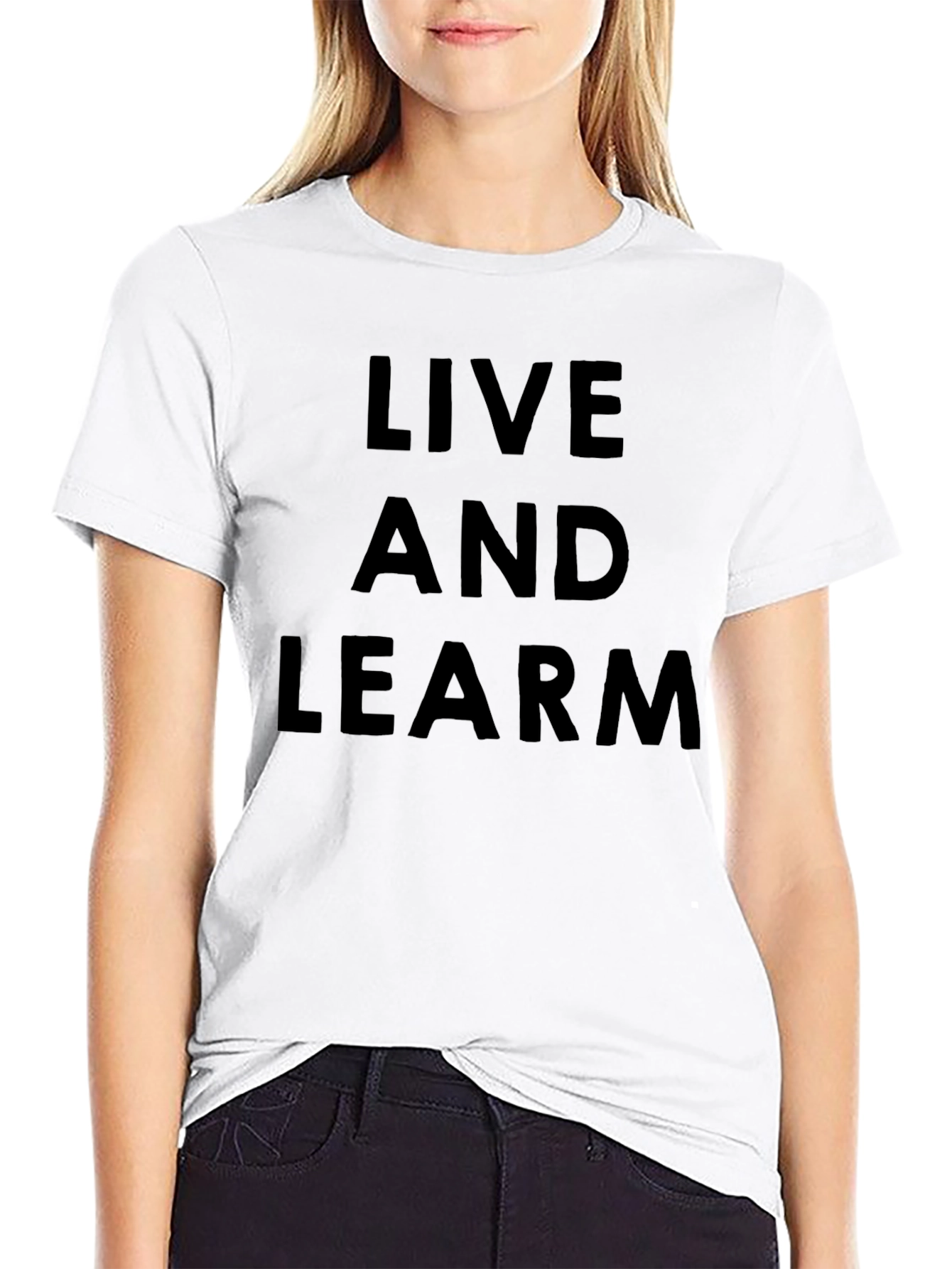 Black Live and Learn Black Graphic T-Shirt view 9