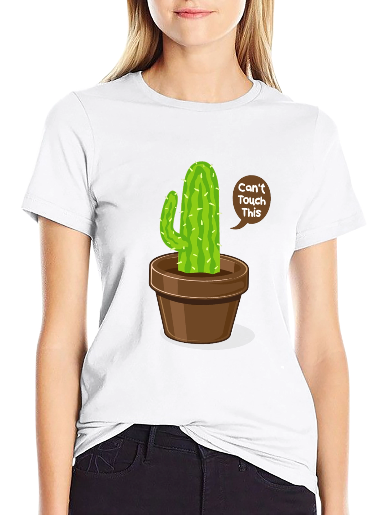 Black Cactus Humor Graphic Tee - 'Can't Touch This' Shirt view 9