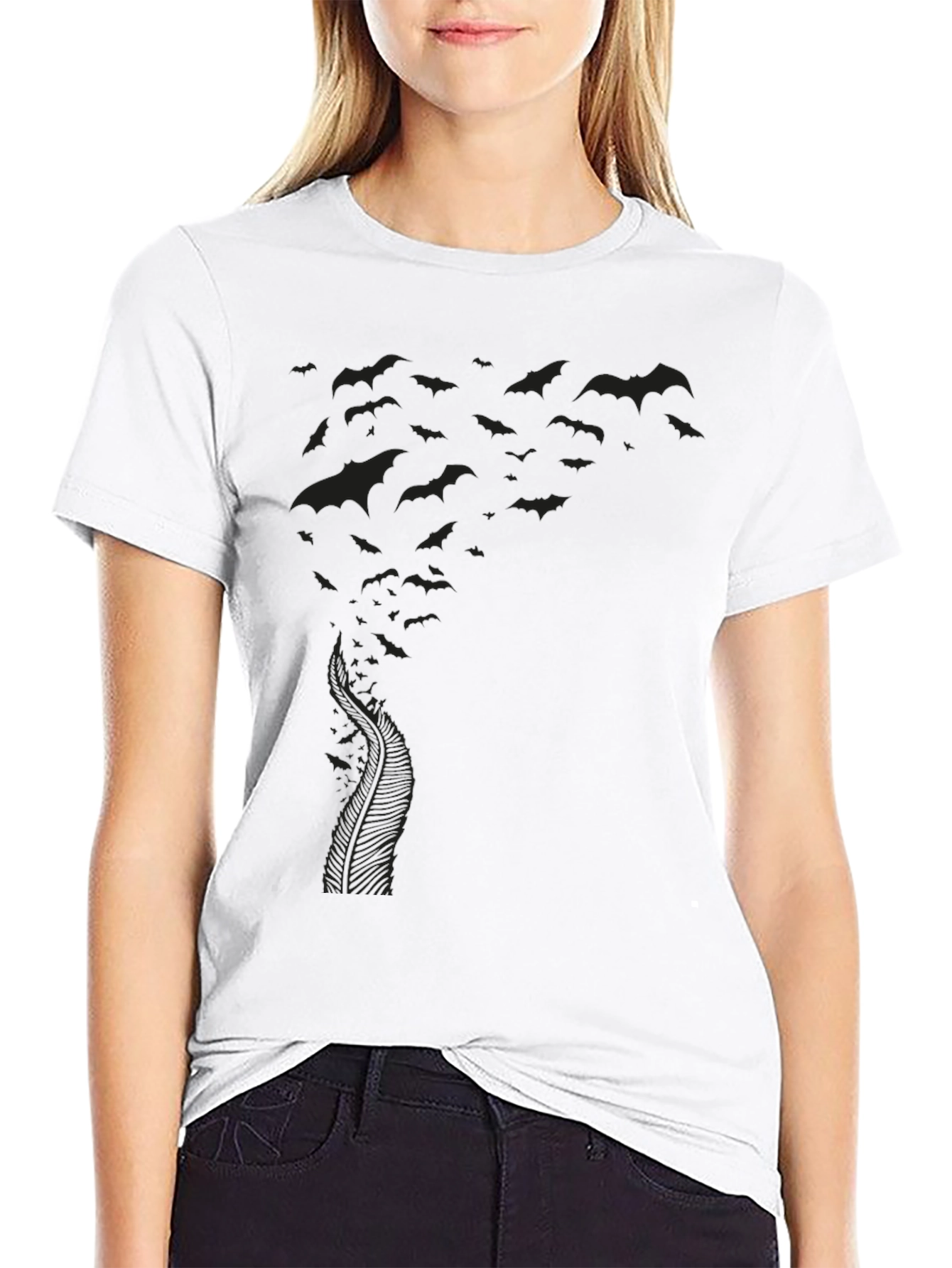 Black Men's Black Bat Swarm Graphic Tee view 9