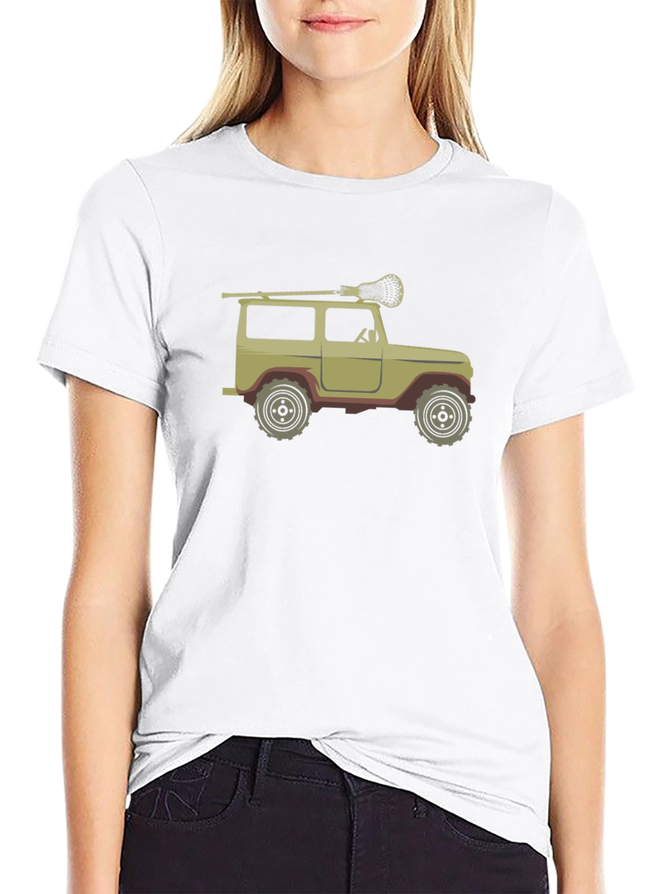 Black Vintage Off-Road Truck & Lacrosse Stick Black T-Shirt view 9