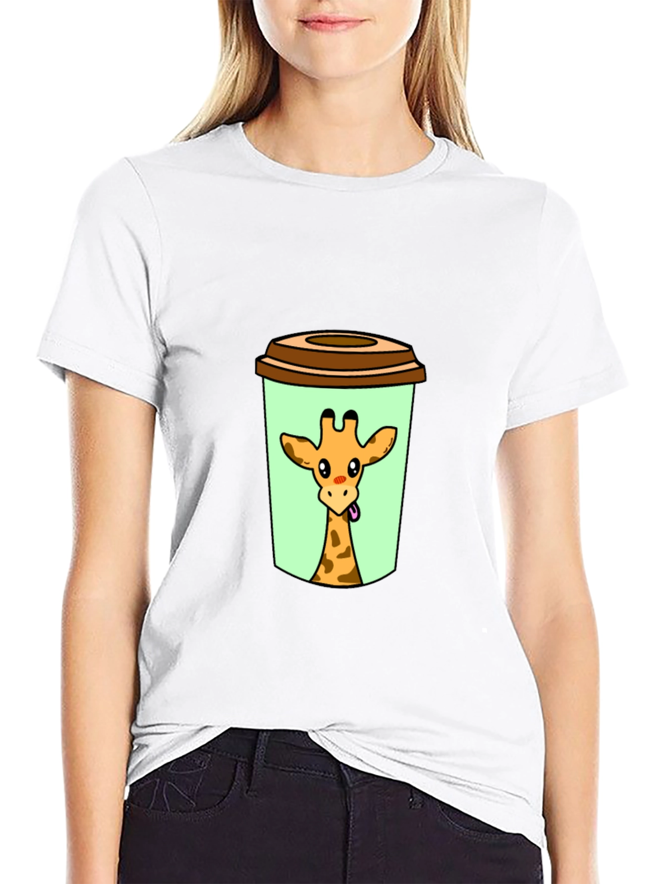 Black Giraffe in Cup Graphic Tee - Novelty Animal Shirt view 9