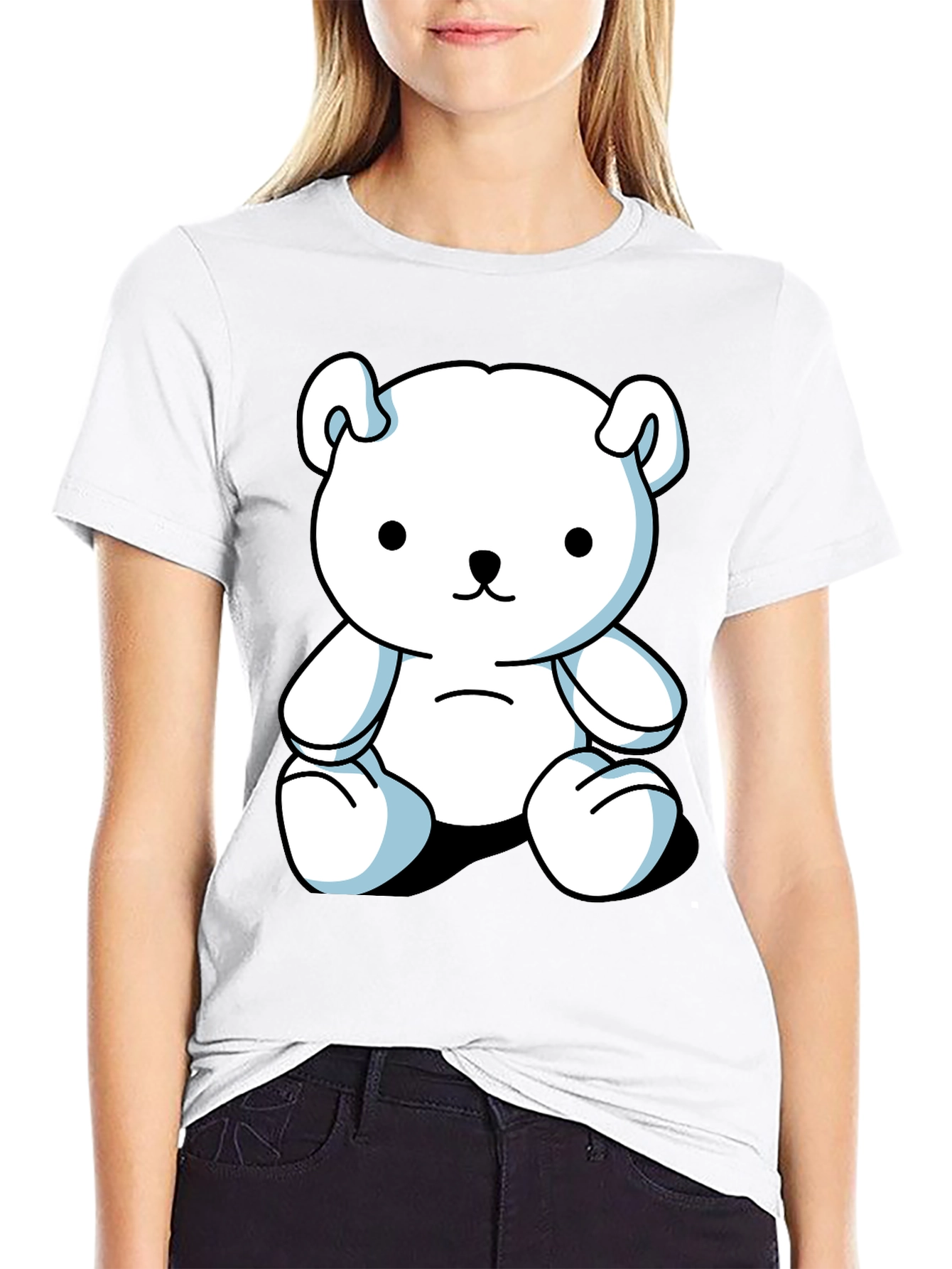 Black Cute Cartoon Bear Graphic Black T-Shirt view 9