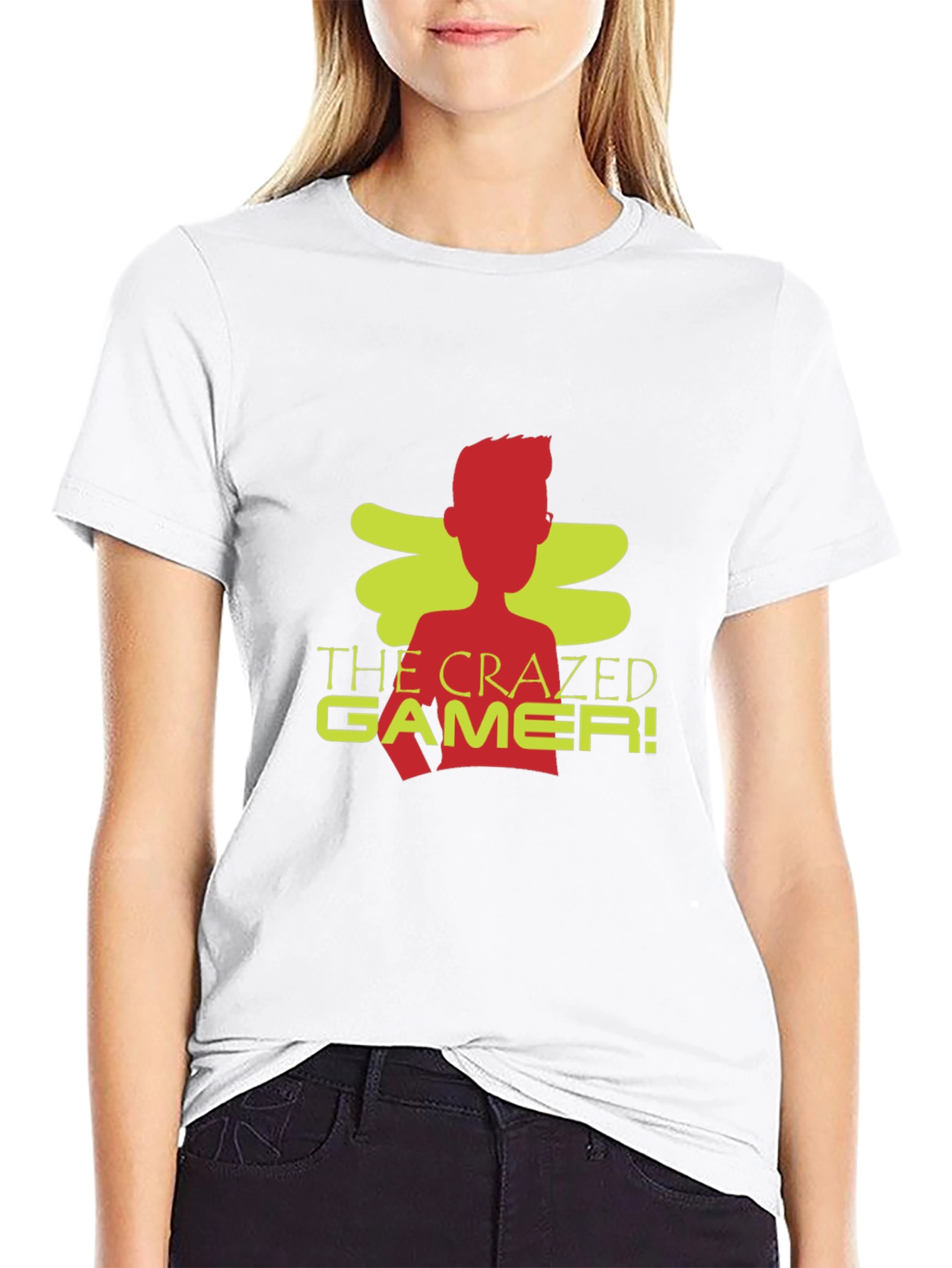Black The Crazed Gamer! Black Crew Neck T-Shirt view 9