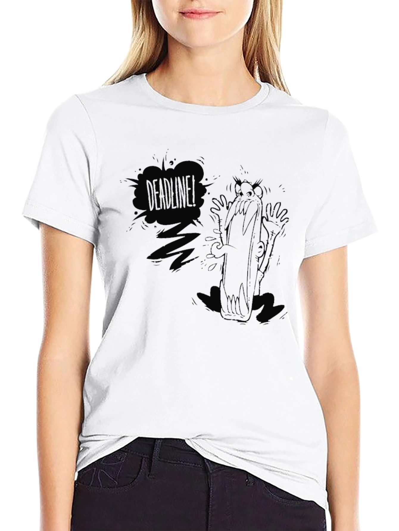 Black Deadline Cartoon Graphic Black T-Shirt view 9