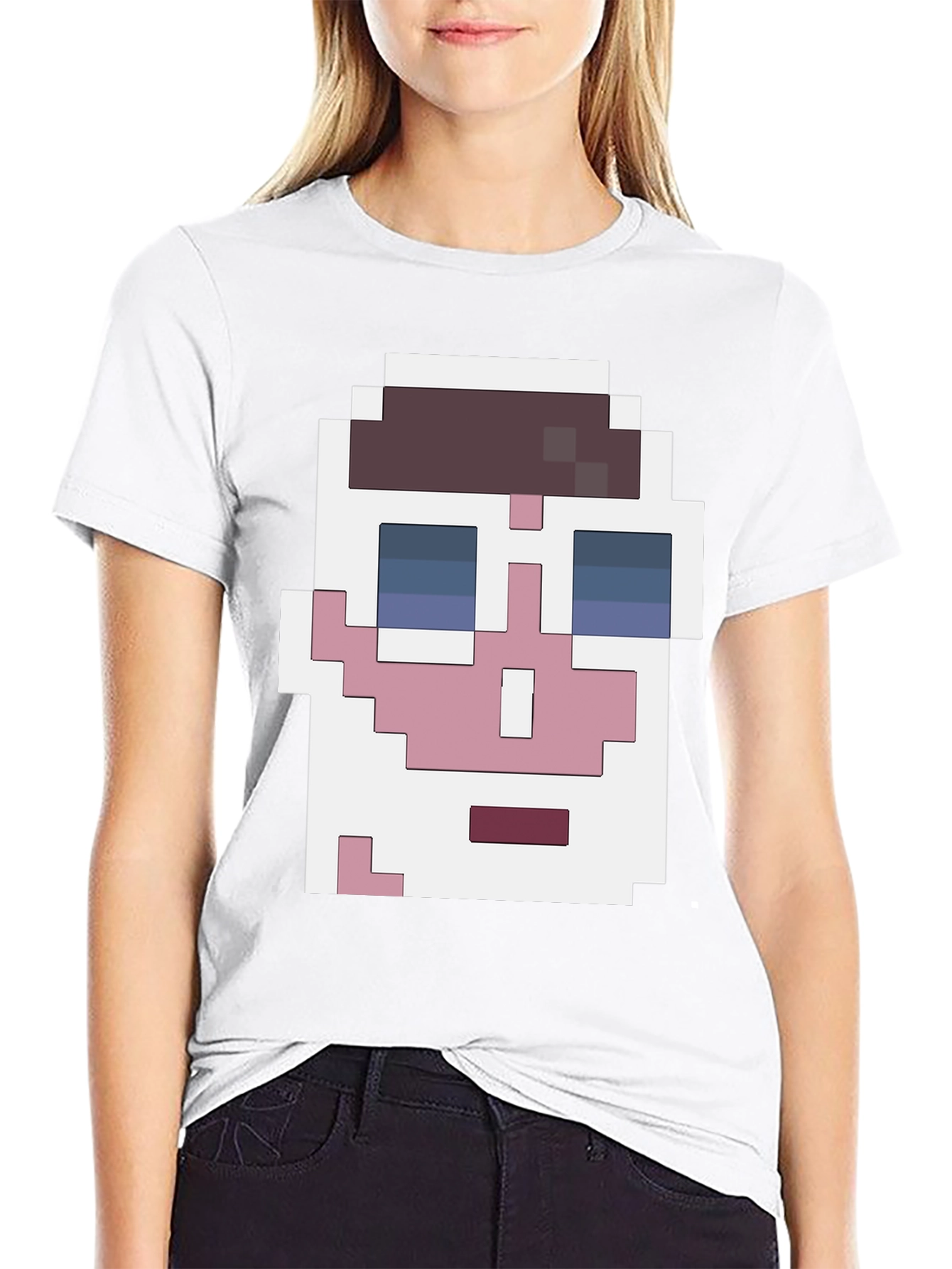 Black Pixelated Face Graphic T-Shirt - Cool Retro Style view 9