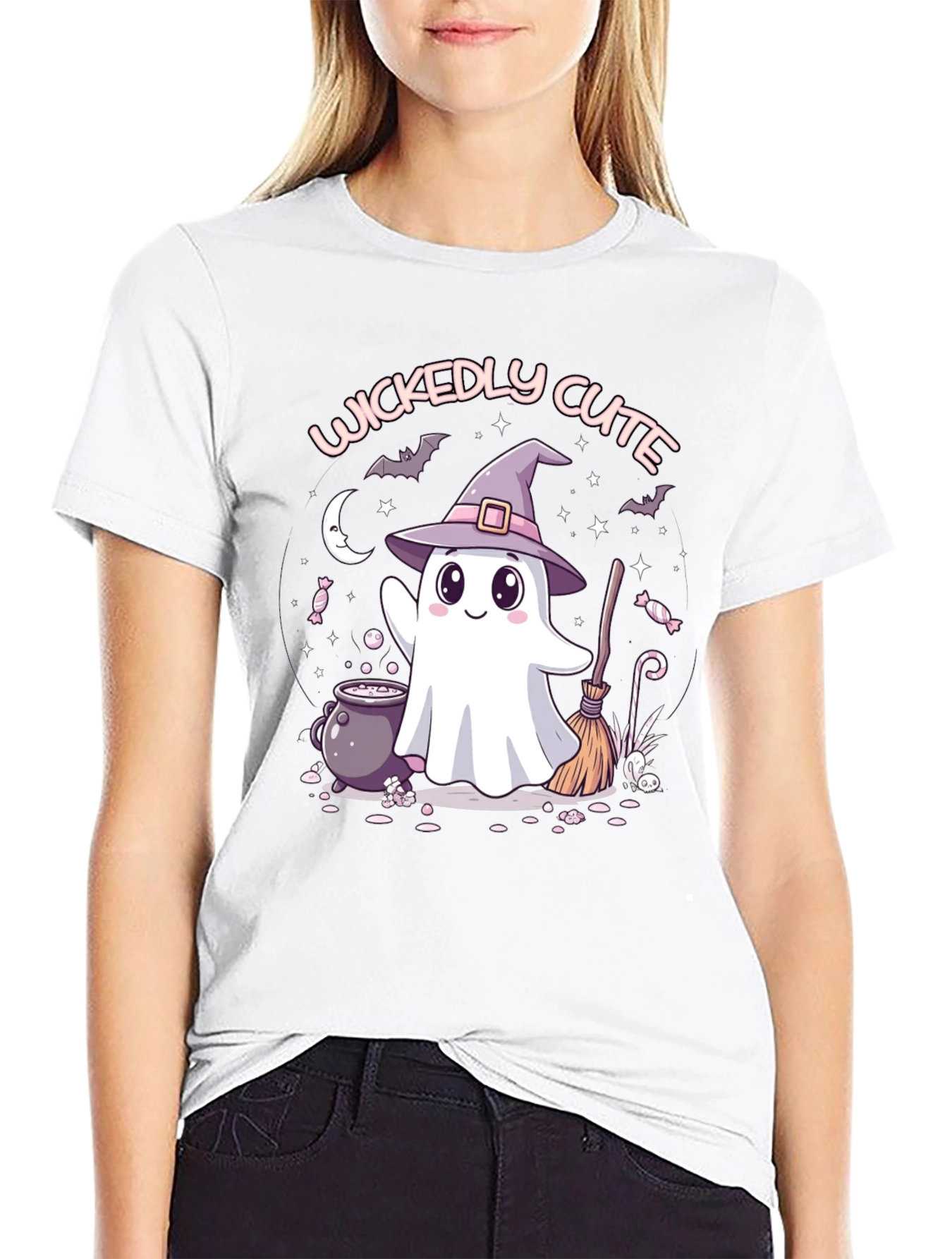 Black Wickedly Cute Halloween Ghost T-Shirt view 9