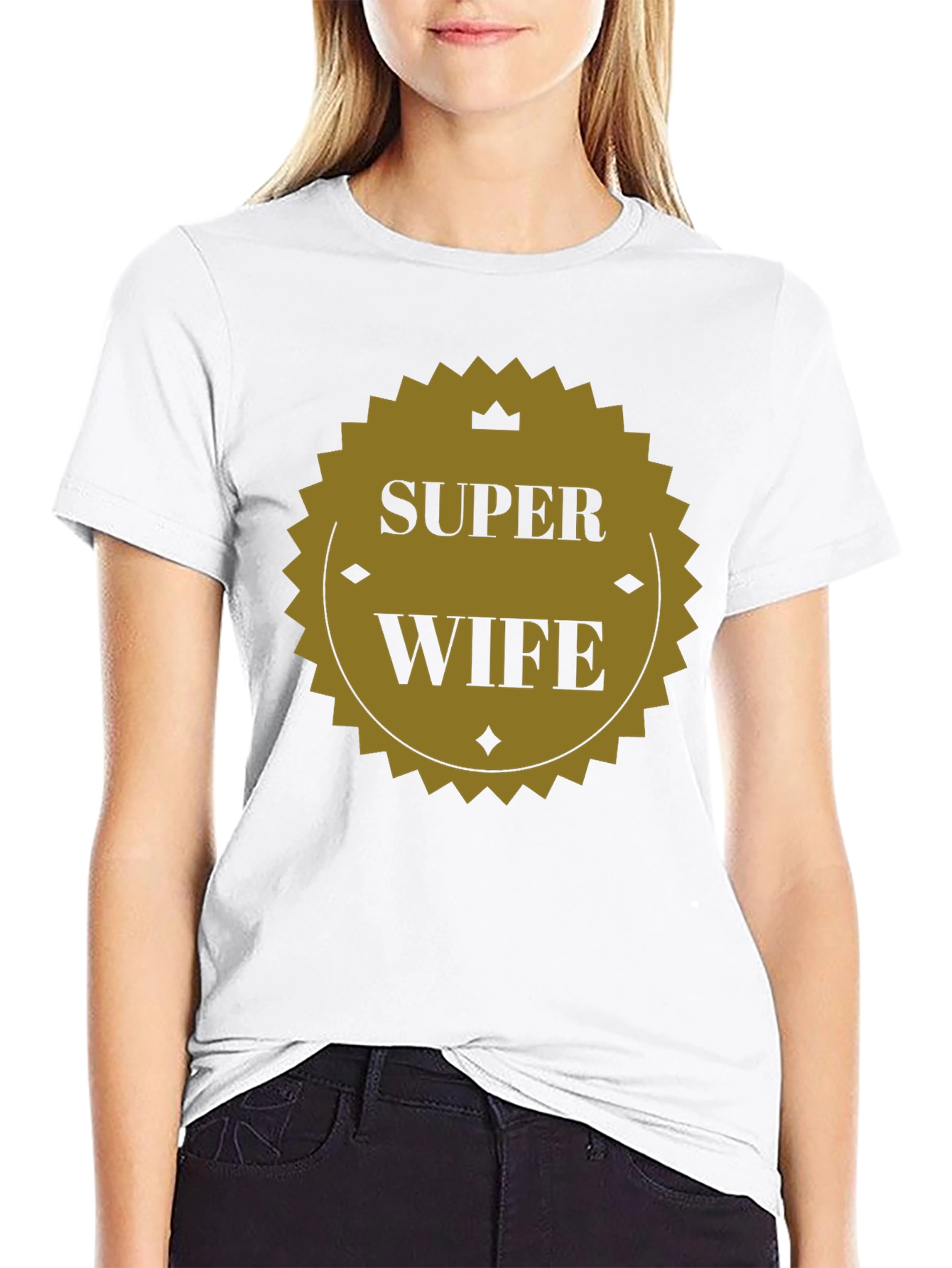 Black Super Wife Graphic Tee - Black Crew Neck T-Shirt view 9