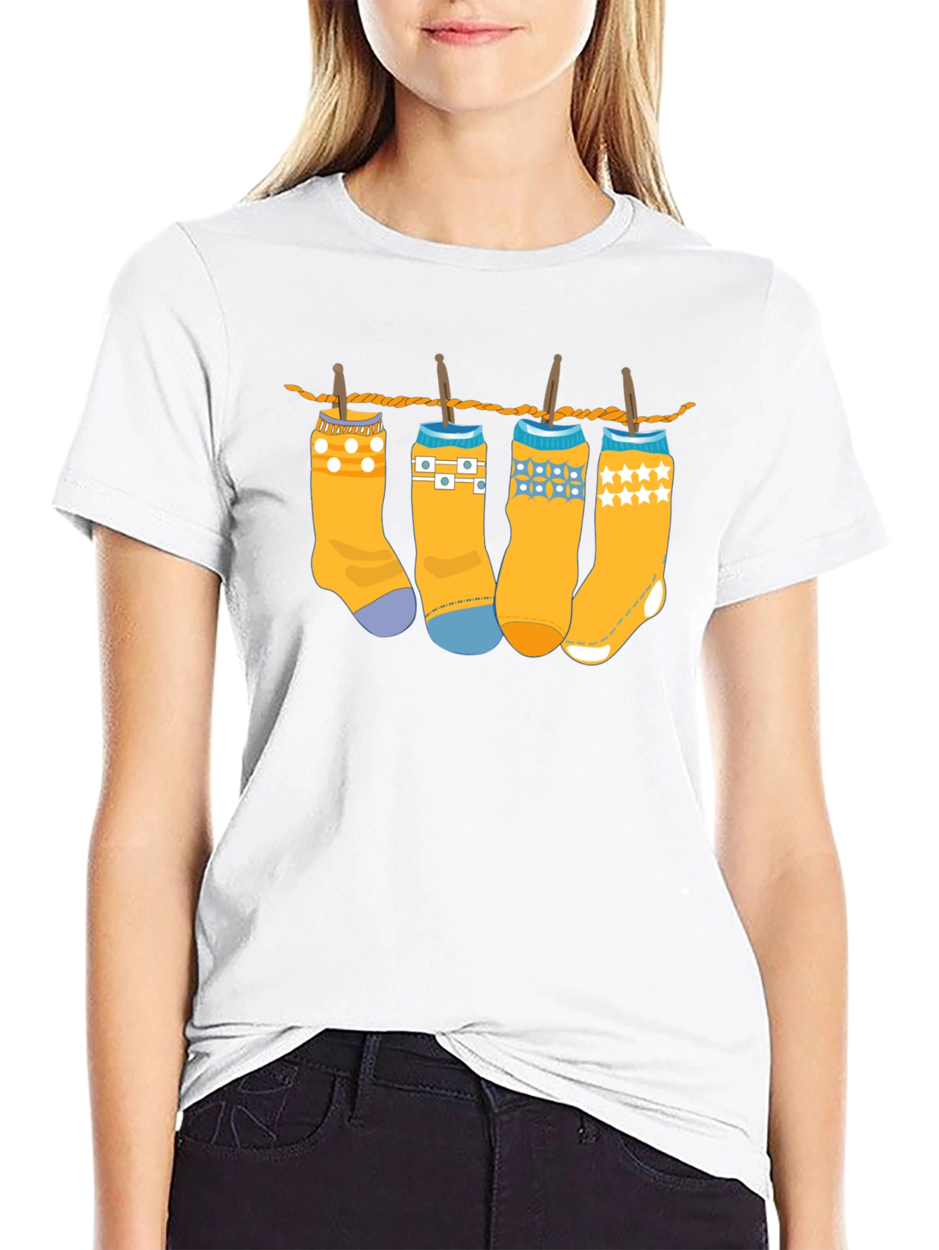 Black Novelty Socks on Clothesline Graphic Tee - Unisex view 9