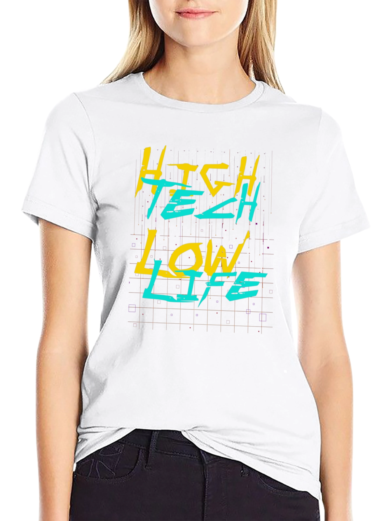 Black High Tech Low Life Graphic Tee - Black Cotton Blend view 9