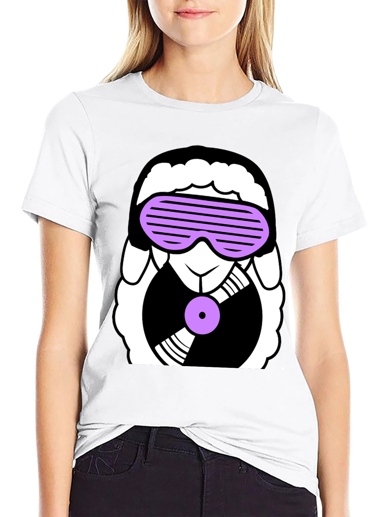 Black DJ Sheep Graphic Tee - Black Cotton T-Shirt view 9