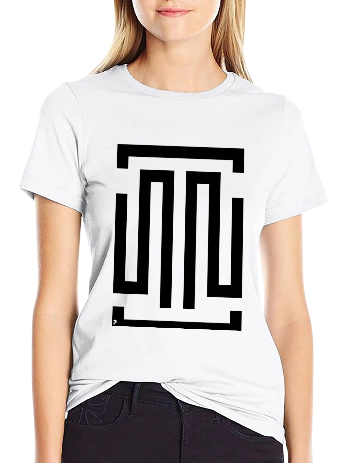 Black Abstract Geometric Graphic Tee - Black Cotton Blend view 9