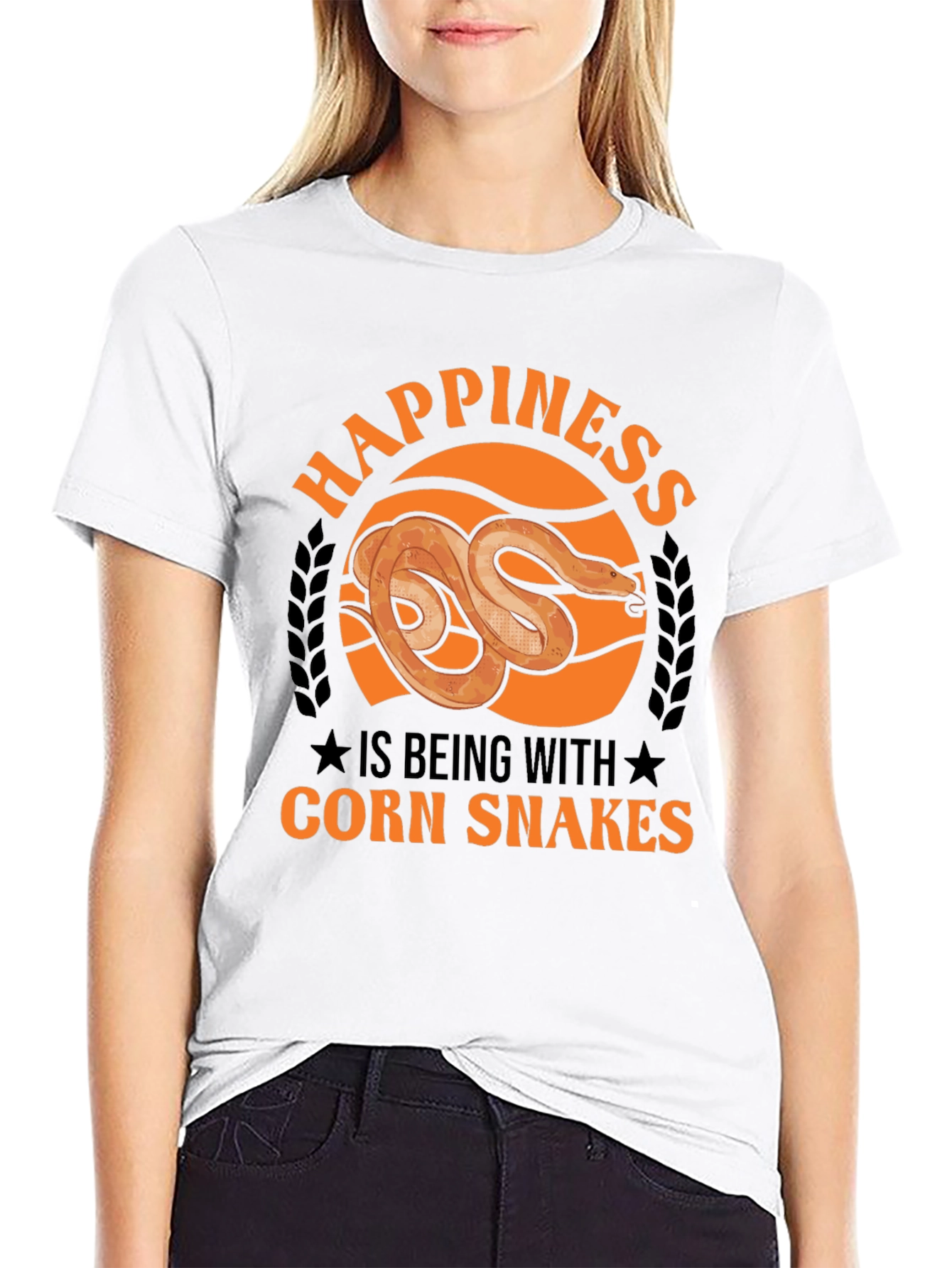 Black Corn Snake Lover T-Shirt - Happiness is Being With Corn Snakes view 9