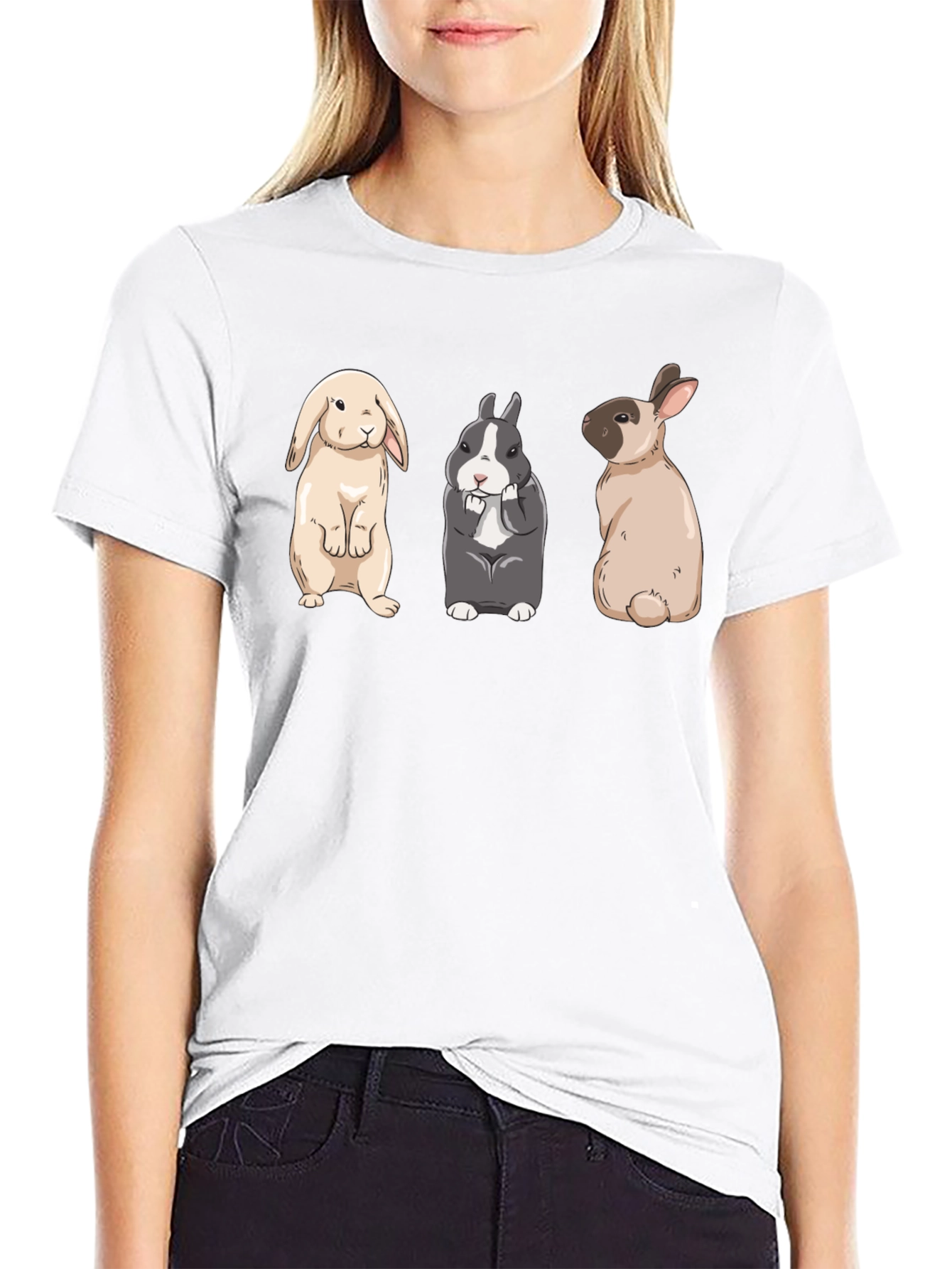Black Three Cute Bunnies Black T-Shirt view 9