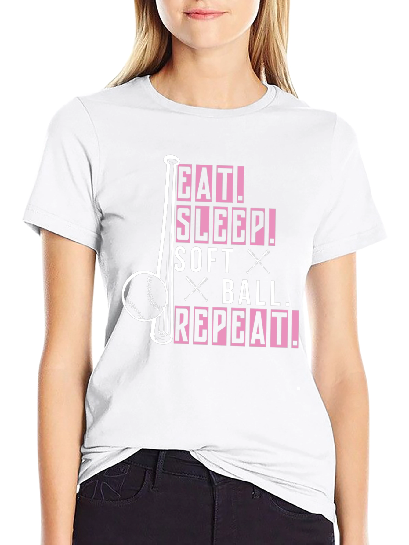 Black Eat Sleep Softball Repeat T-Shirt view 9