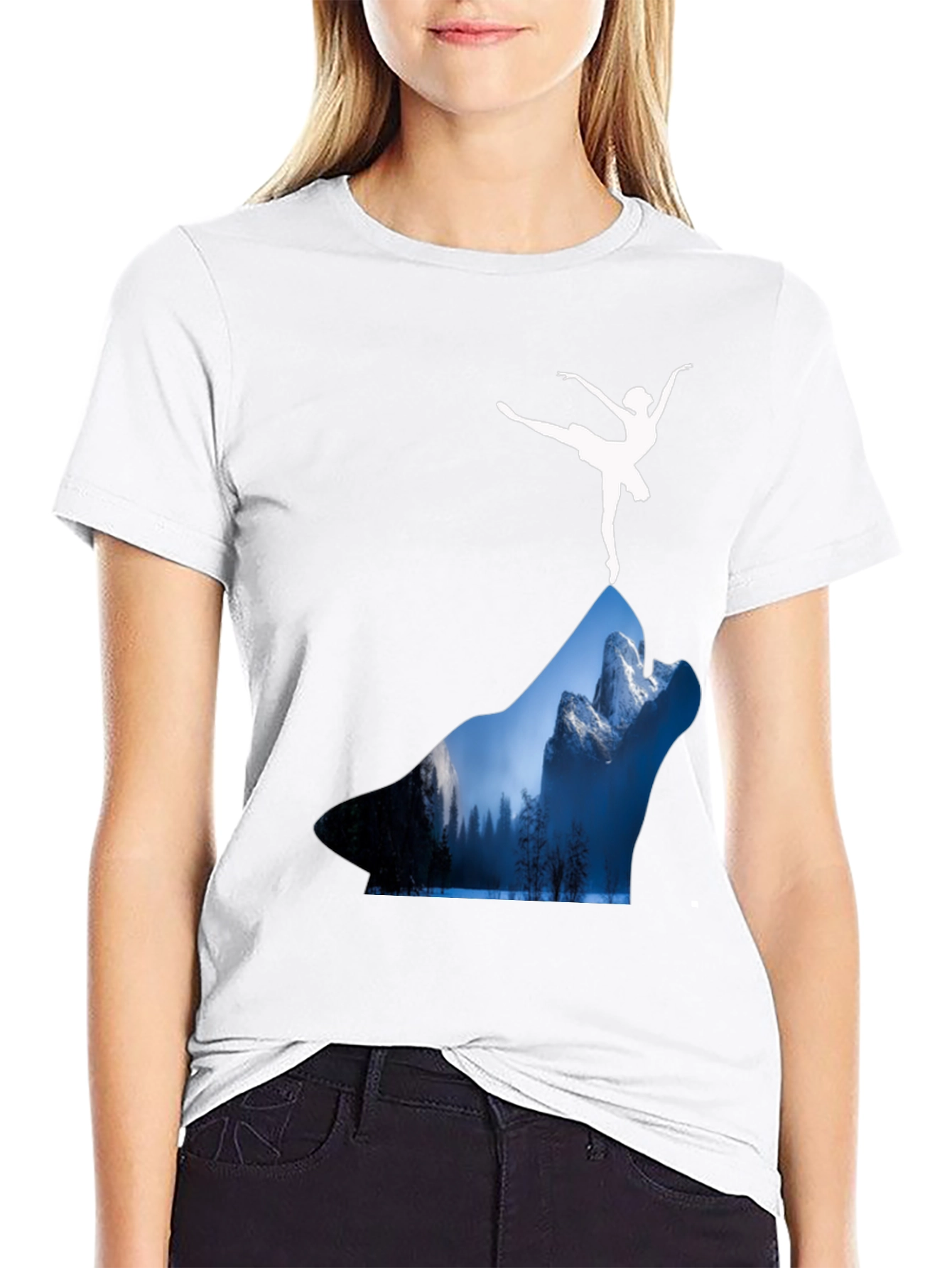 Black Wolf Landscape T-Shirt - Ballerina Design view 9