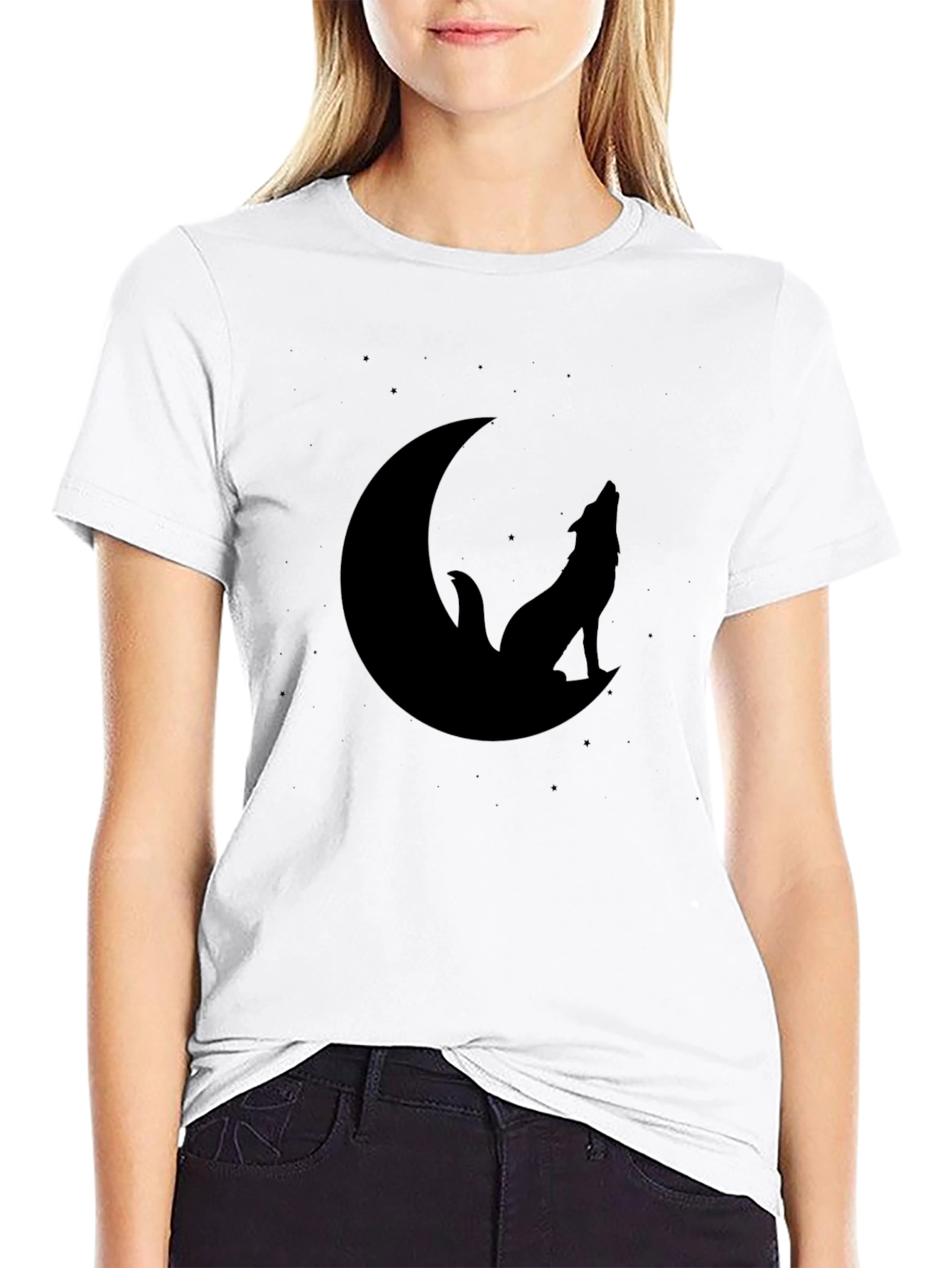 Black Black Wolf Moon Graphic Tee - Men's Stylish Crew Neck Shirt view 9