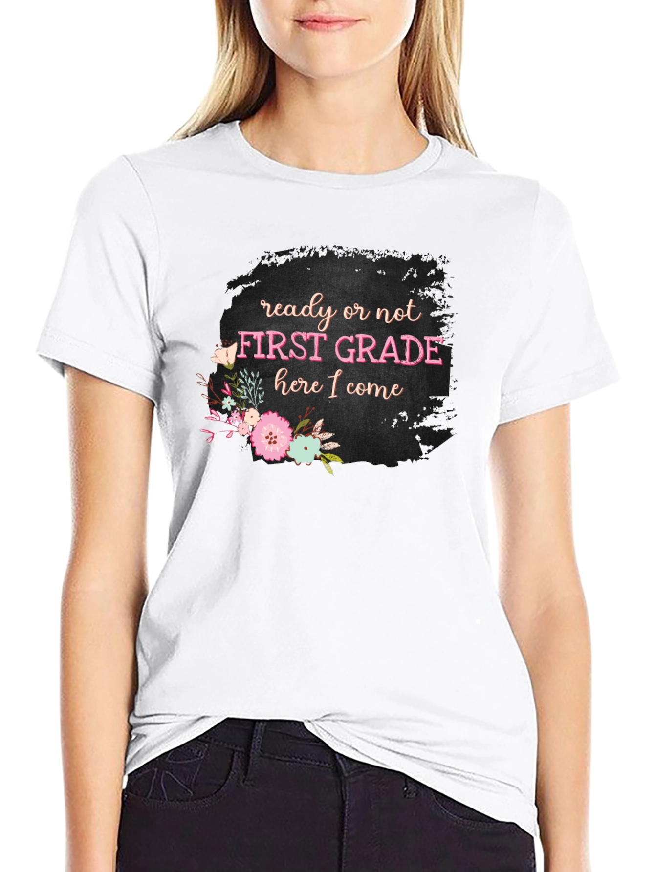 Black First Grade Teacher Ready or Not T-Shirt view 9