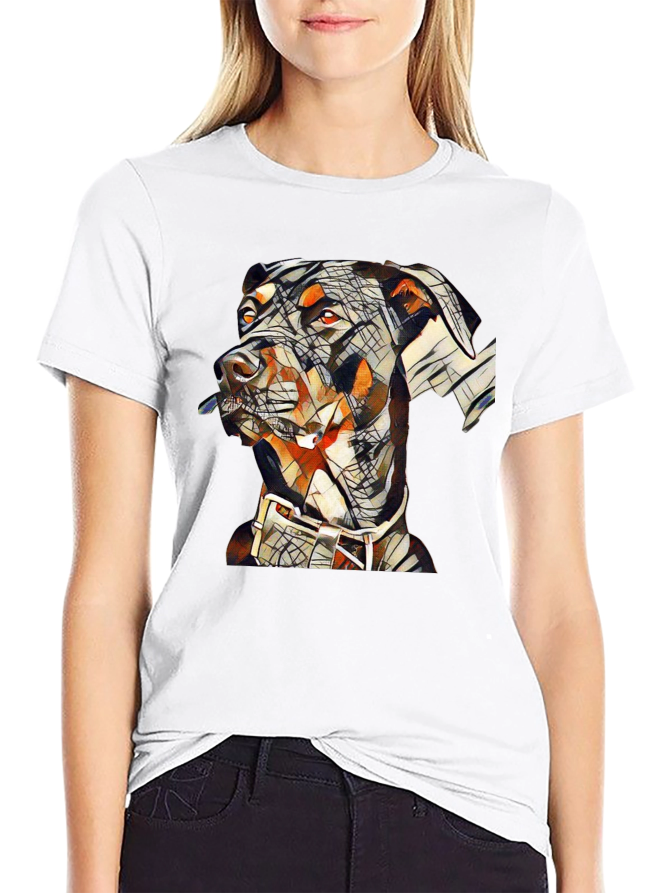 Black Abstract Doberman Dog Graphic T-Shirt view 9