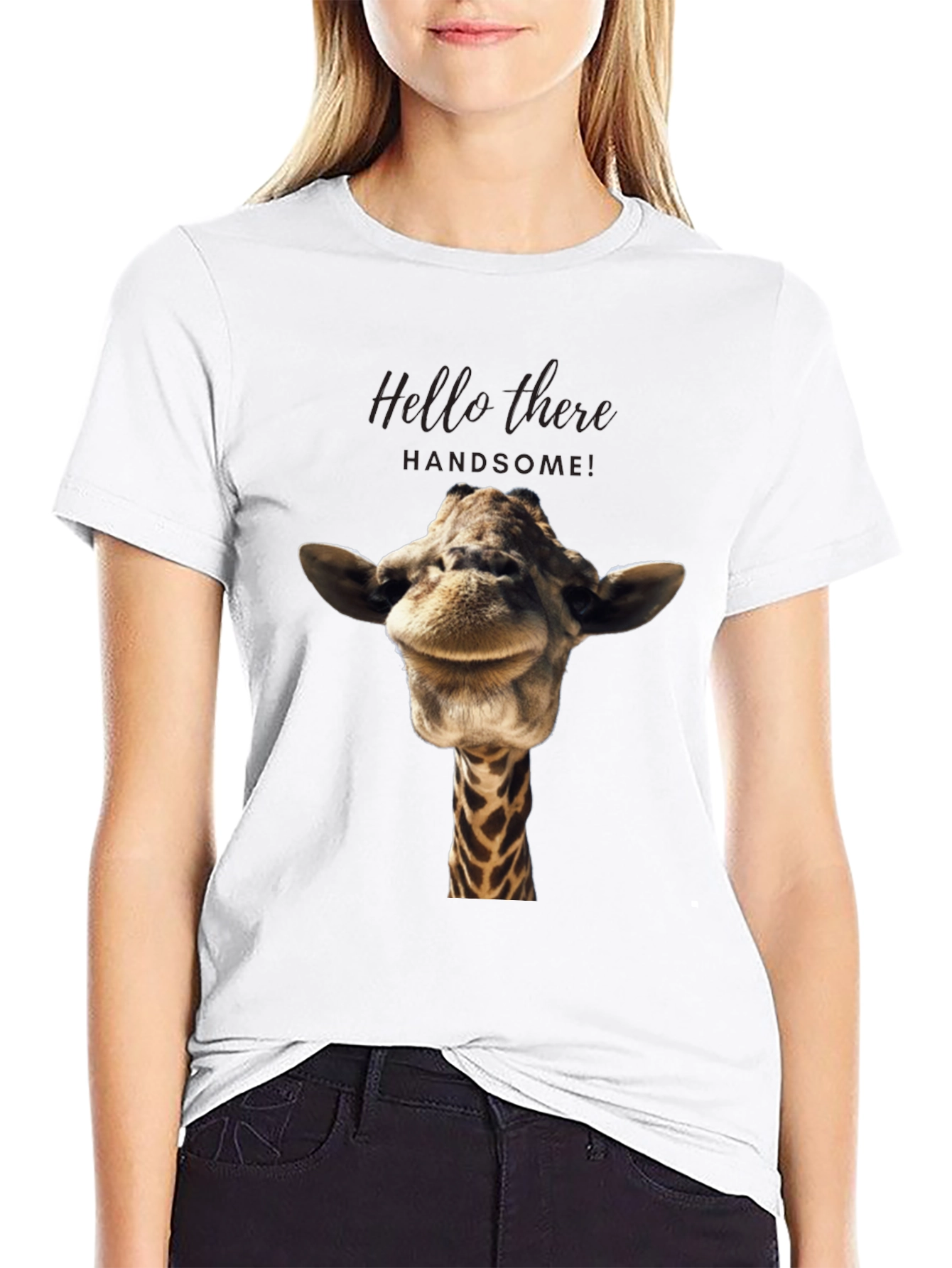 Black Giraffe Head Graphic Print Black T-Shirt view 9