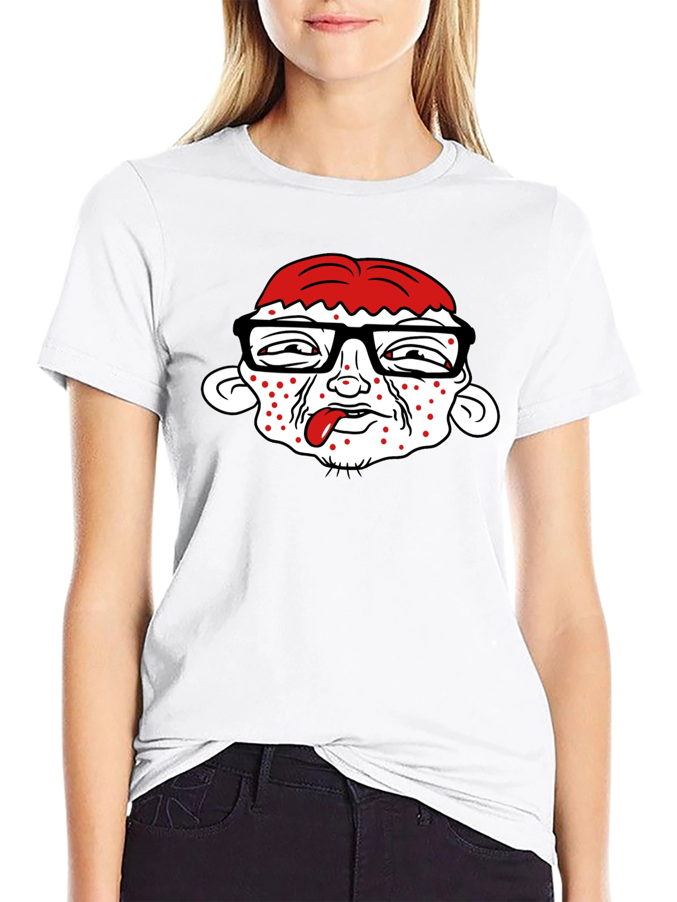 Black Funny Cartoon Face Black T-Shirt view 9
