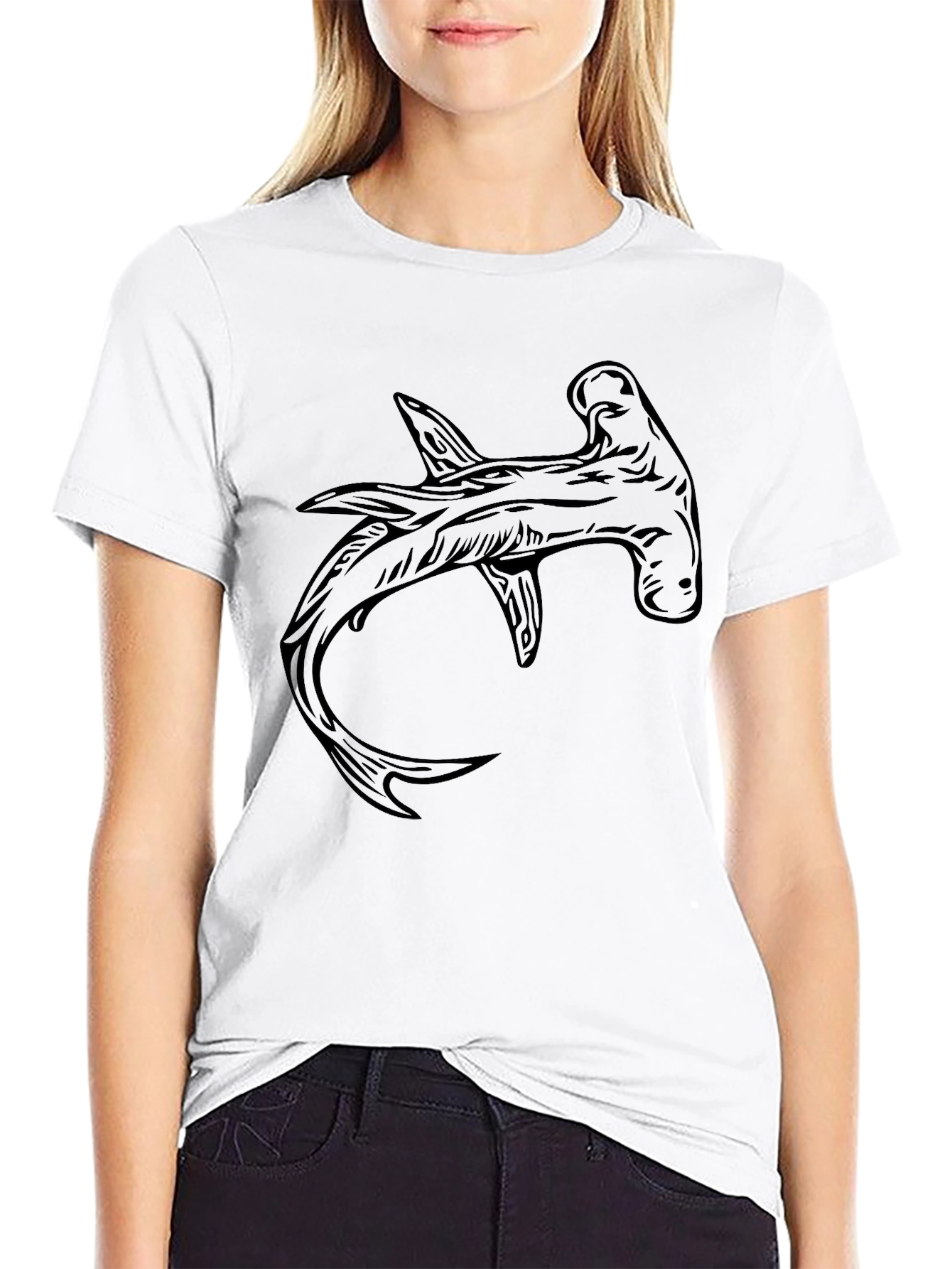 Black Hammerhead Shark Graphic Tee - Black Cotton T-Shirt view 9