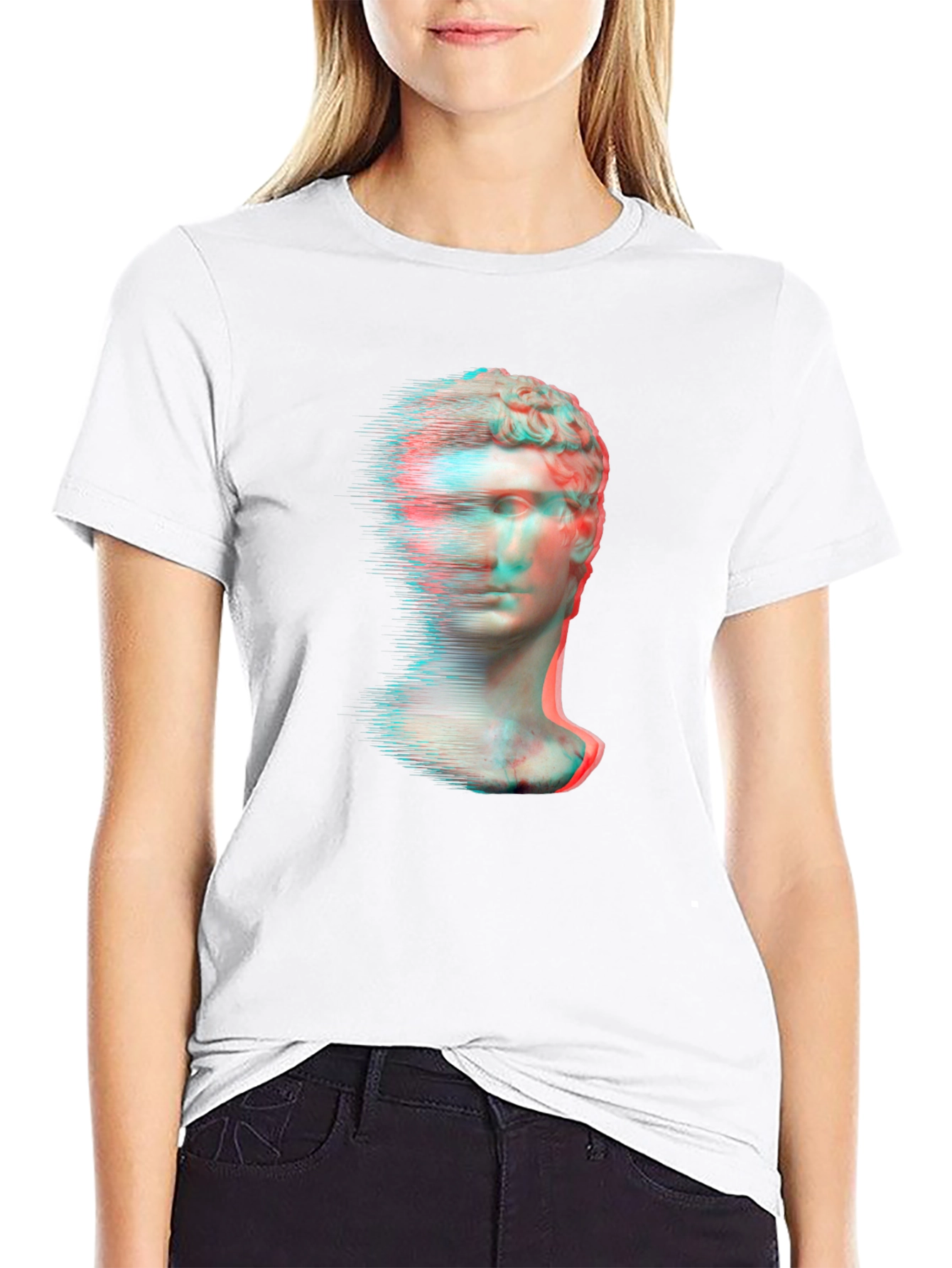 Black Glitch Art Statue Graphic Tee view 9