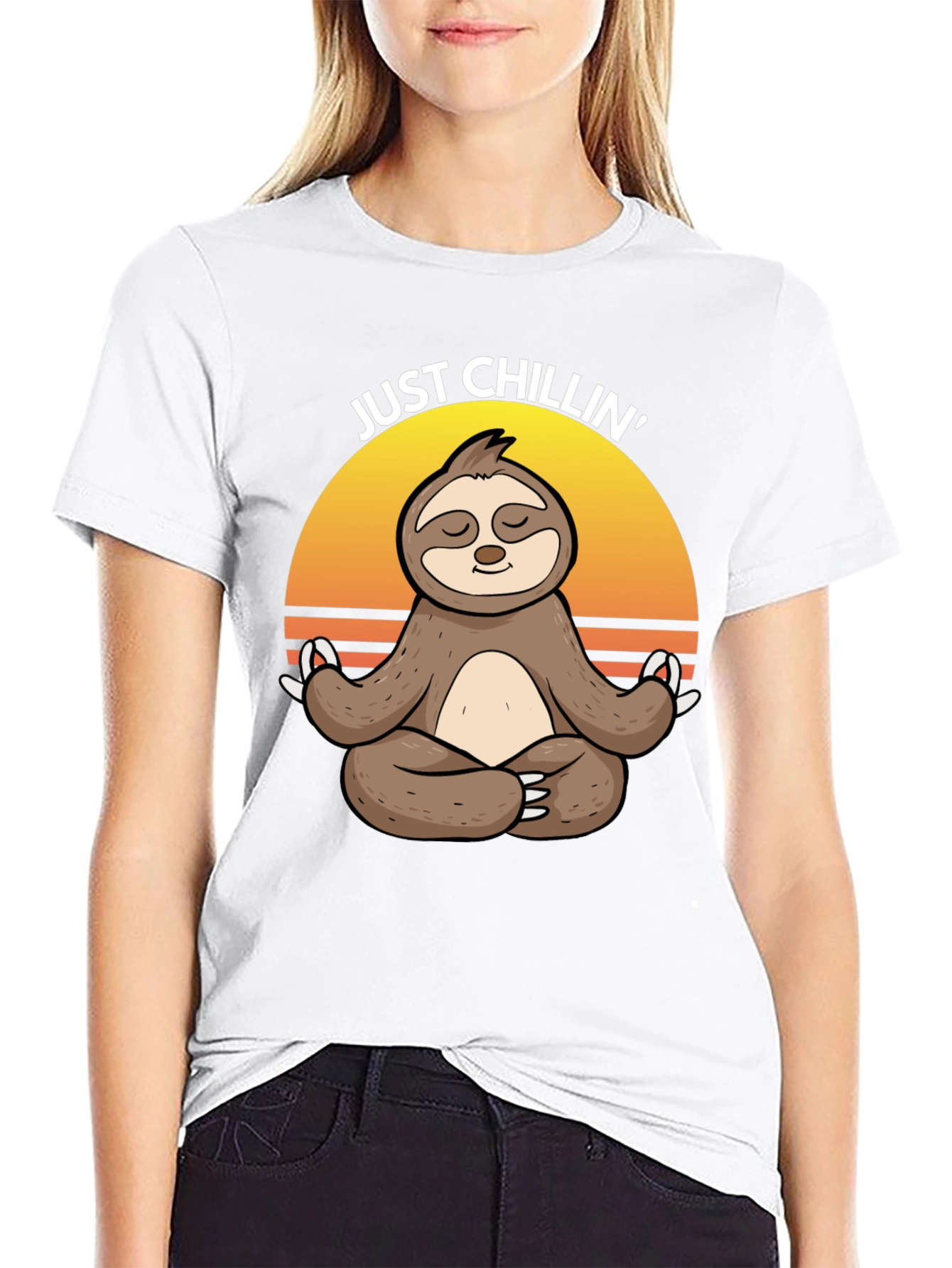 Black Just Chillin' Sloth Yoga Meditation T-Shirt view 9
