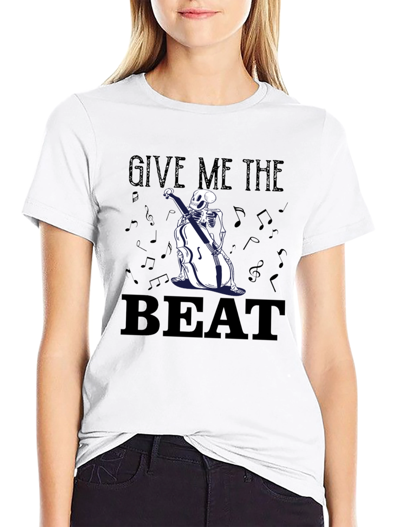 Black Give Me The Beat Skeleton Bassist Graphic T-Shirt view 9