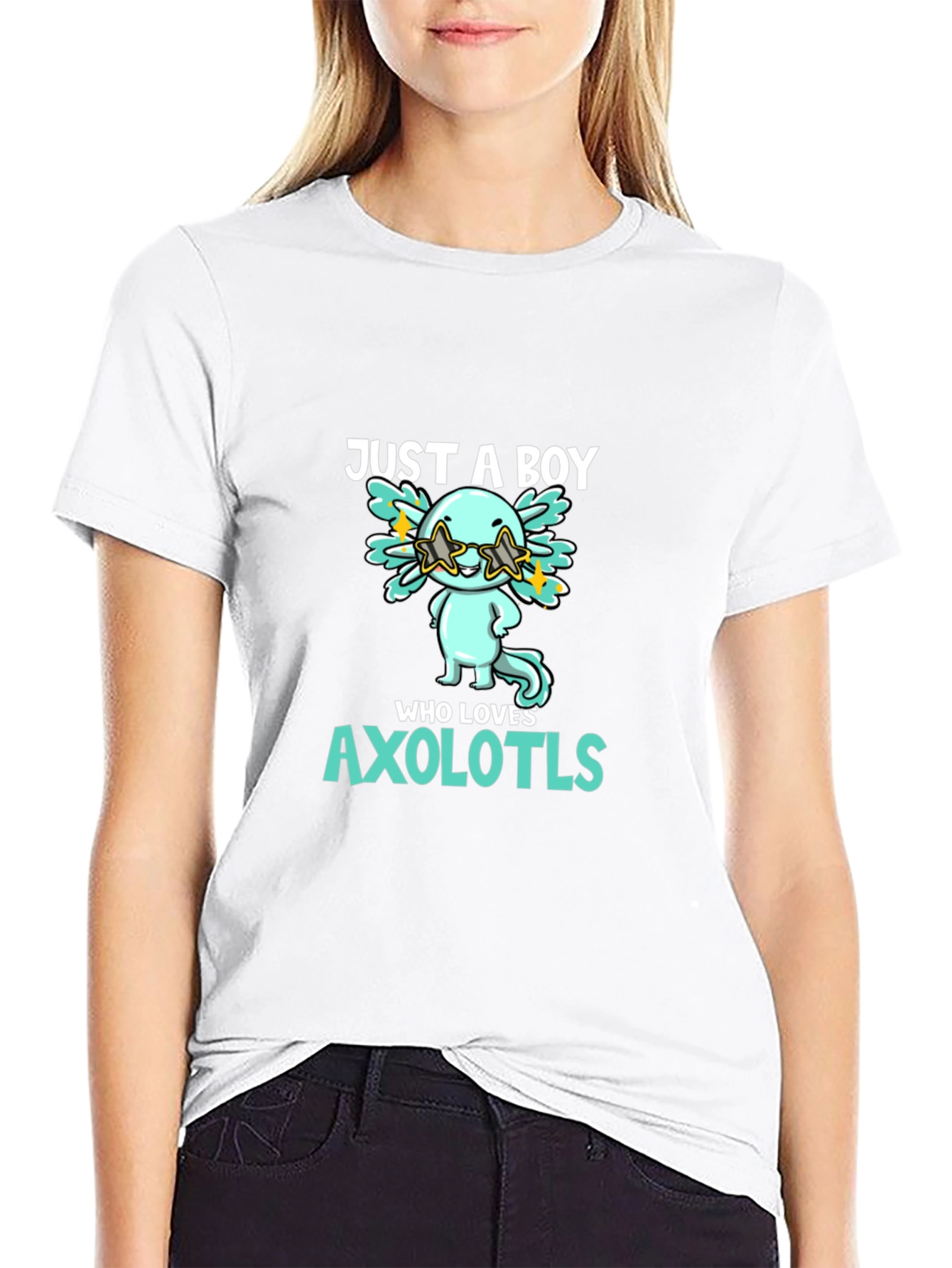 Black Just A Boy Who Loves Axolotls T-Shirt view 9