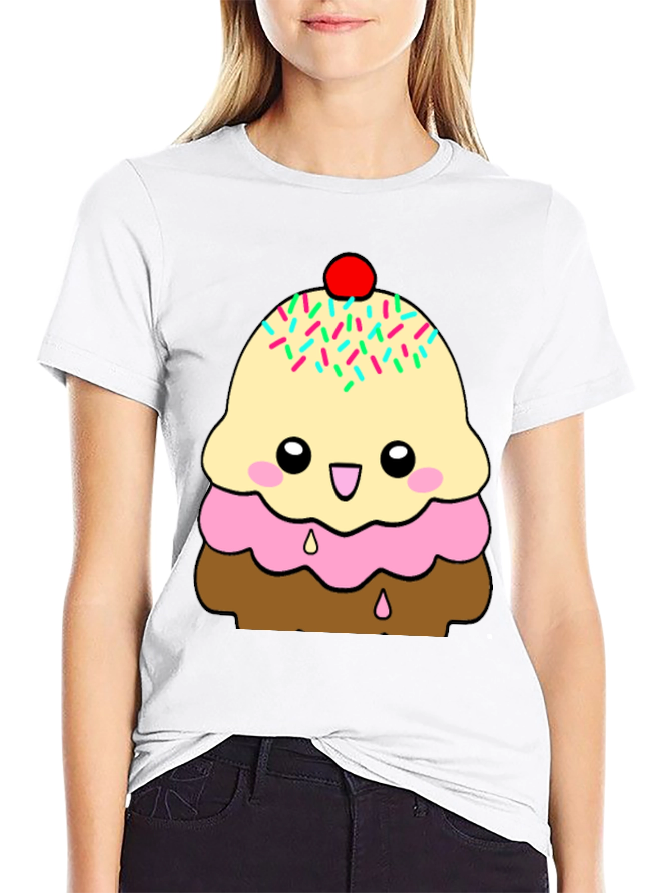 Black Cute Ice Cream Cone Graphic T-Shirt view 9