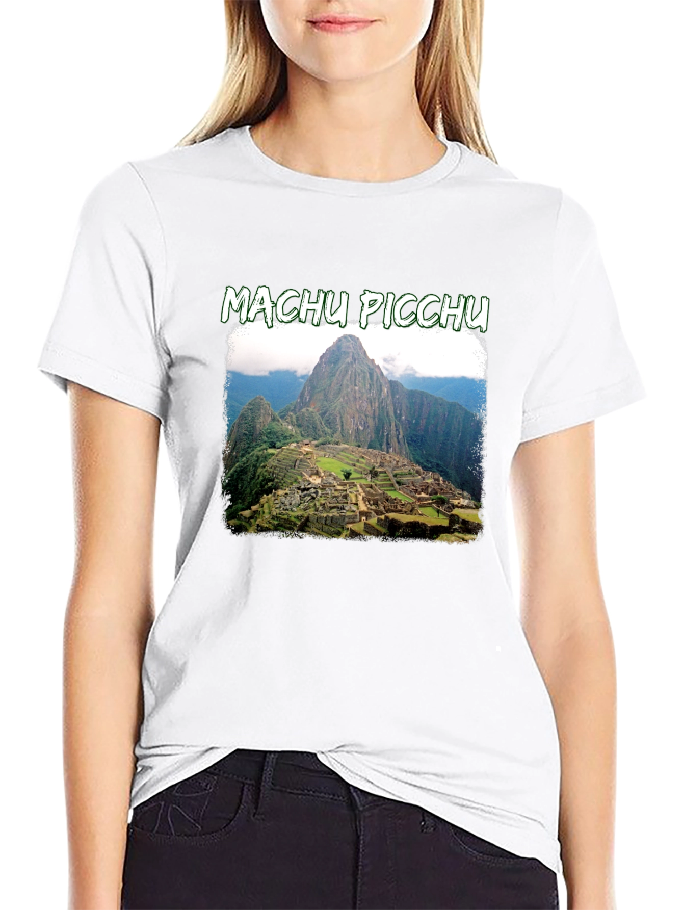 Black Machu Picchu Graphic Tee | Black Crew Neck T-Shirt view 9