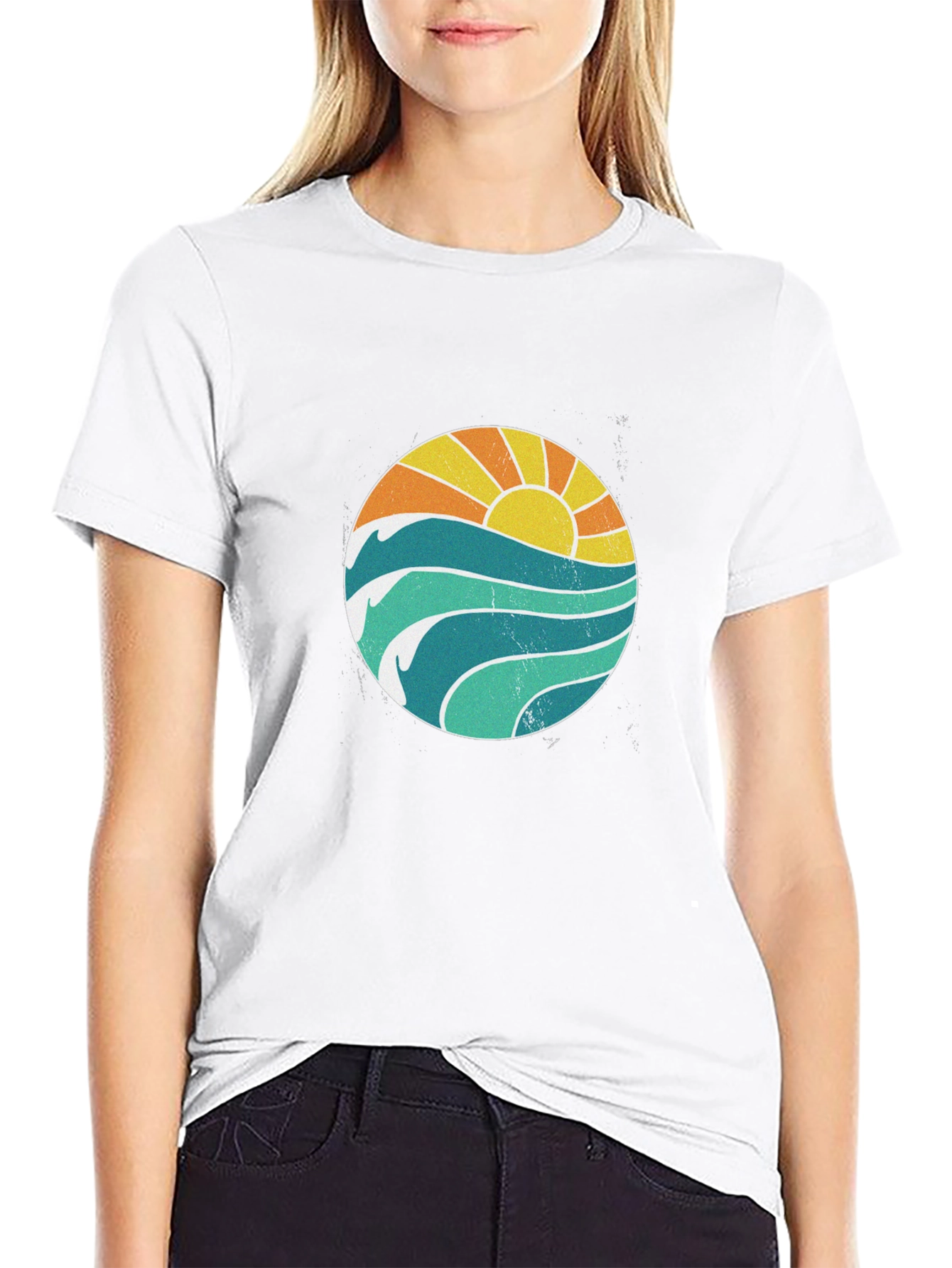 Black Sunset Waves Graphic T-Shirt - Black view 9