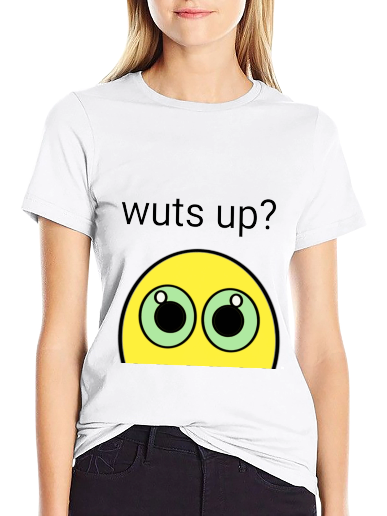 Black Funny Wuts Up? Emoji Black T-Shirt view 9
