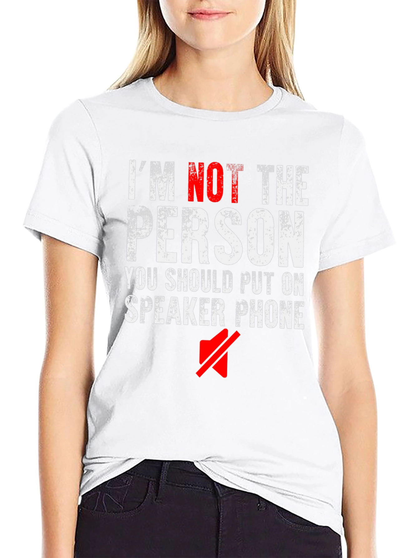 Black I'm Not The Person Speaker Phone Funny Black T-Shirt view 9