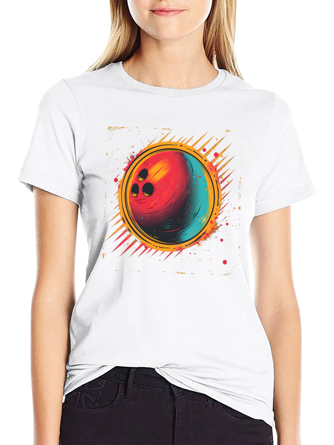 Black Retro Bowling Ball Graphic Tee view 9