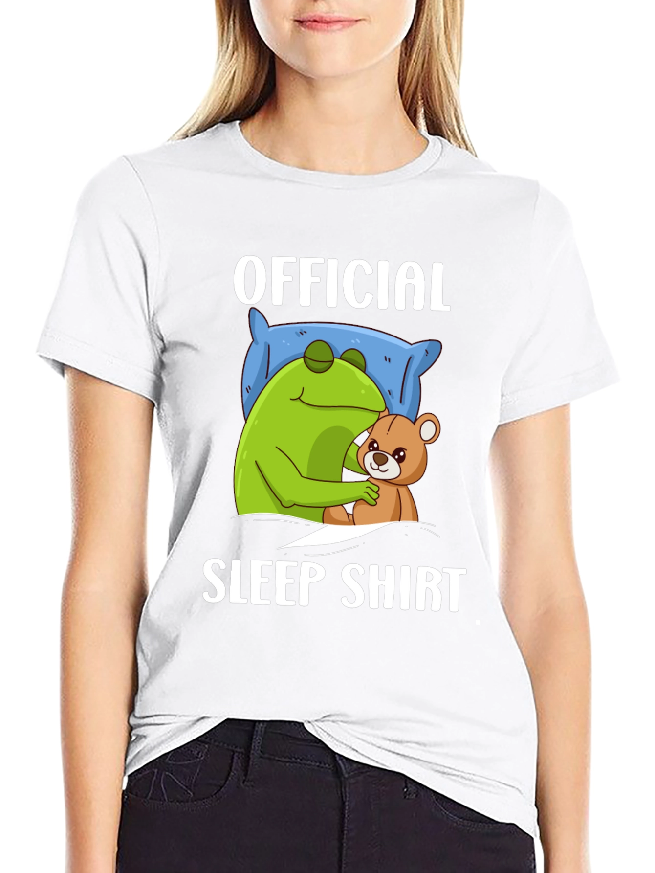 Black Official Sleep Shirt - Frog and Teddy Bear Design view 9