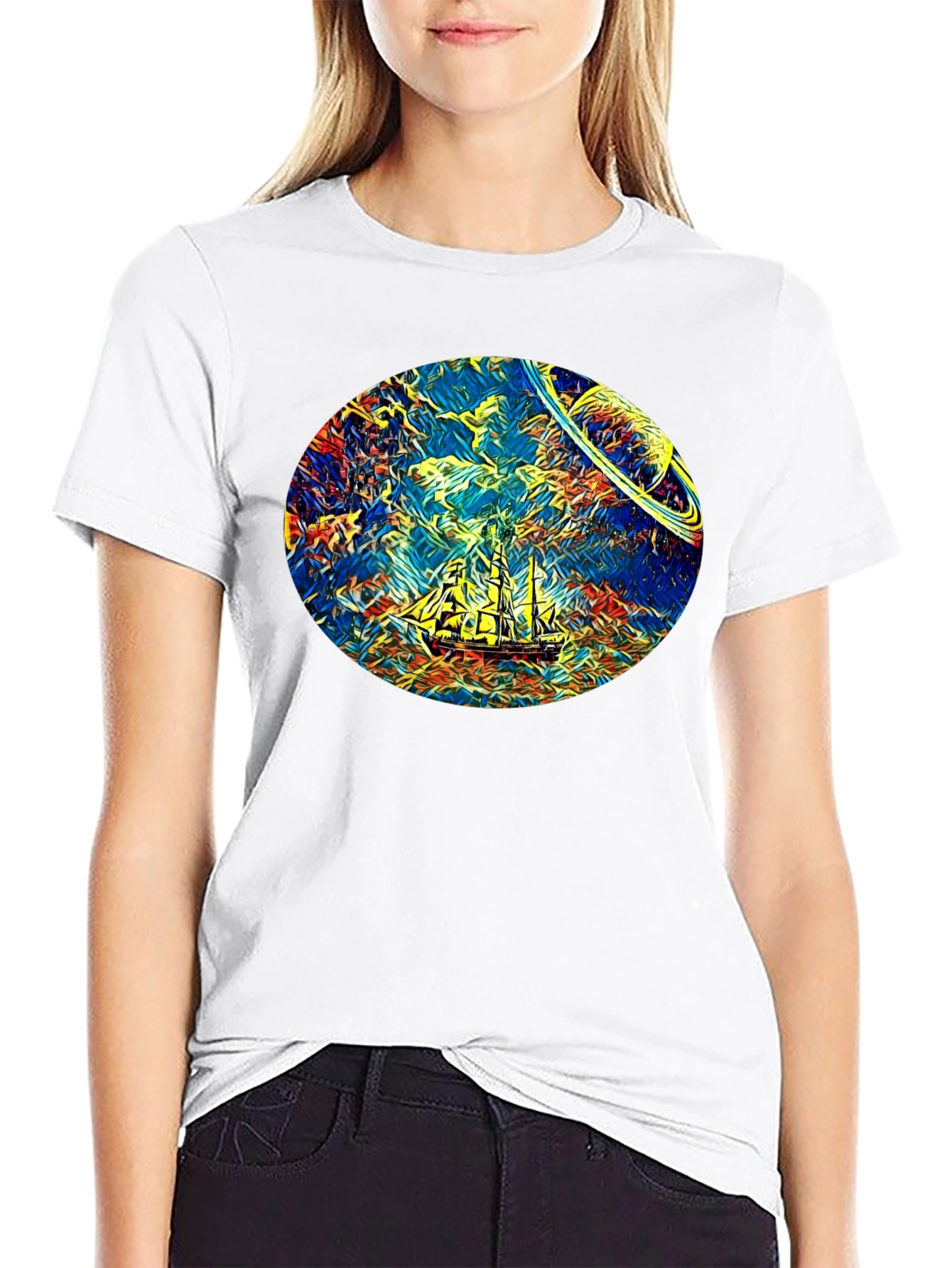Black Space Sailing T-Shirt - Artistic Design view 9