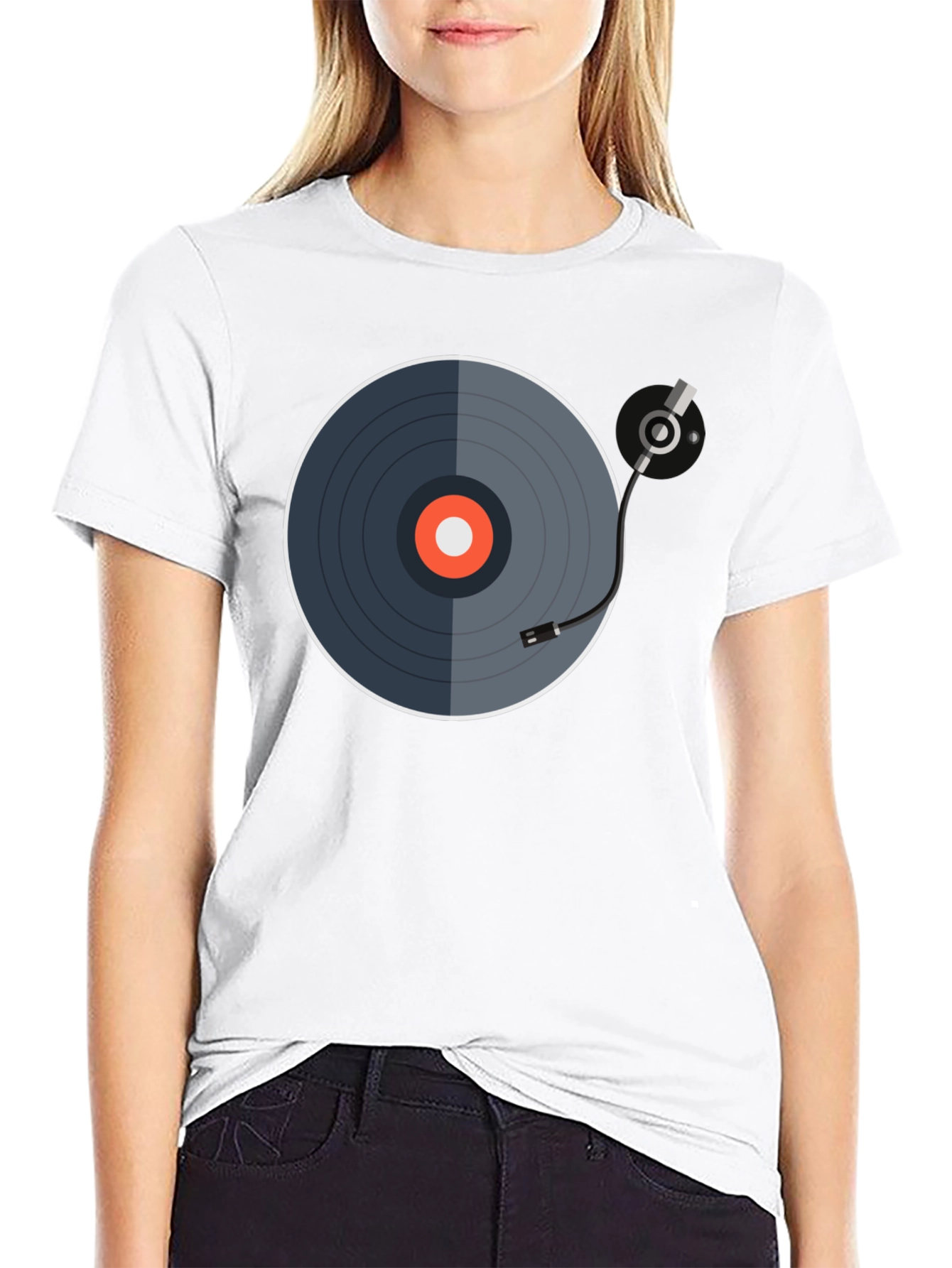 Black Retro Vinyl Record Graphic Tee - Black view 9